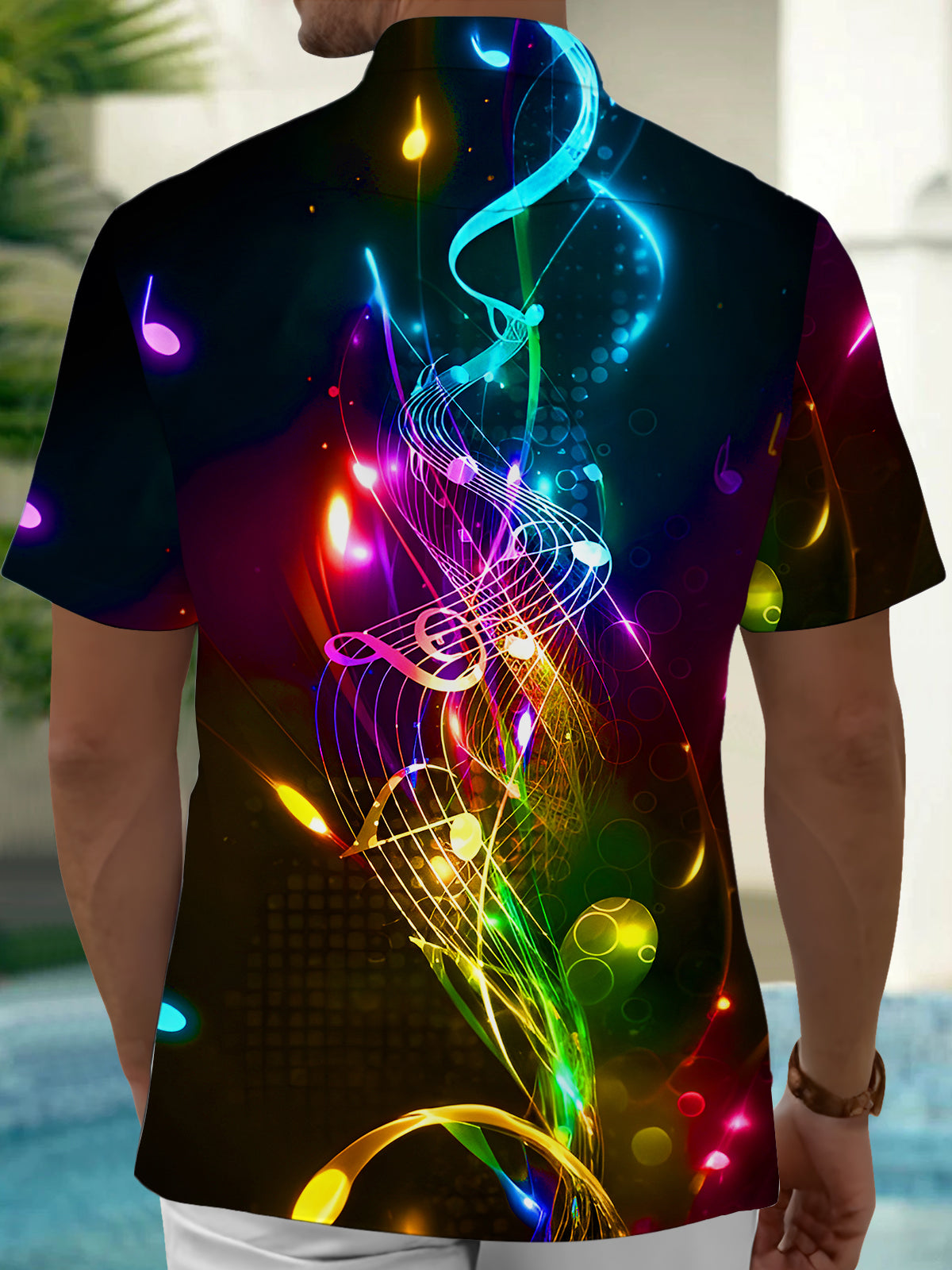 Colorful Music Notes Men's Pocket Short Sleeve Shirts