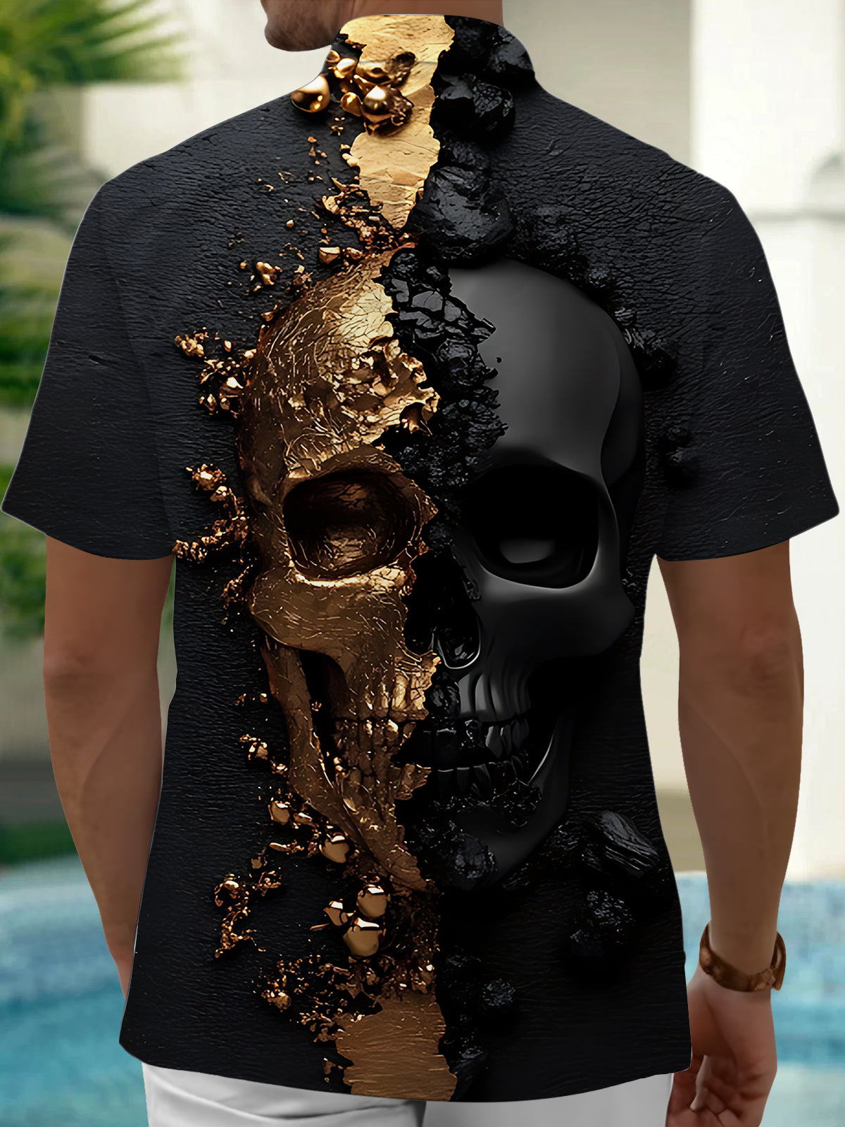 Skull Art Print Men's Pocket Short Sleeve Shirts