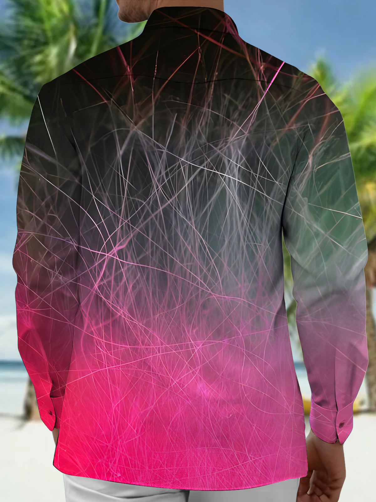 Gradient Lines Geometry Men's Pocket Long Sleeve Shirts