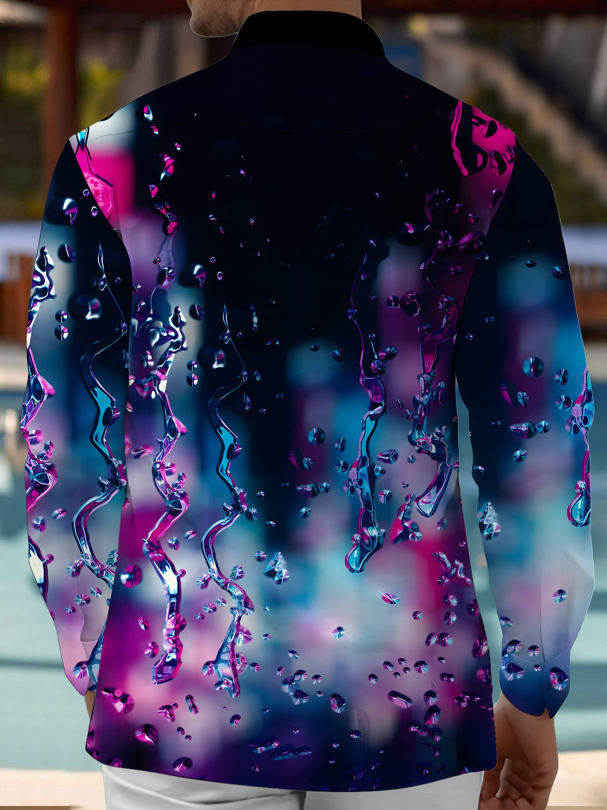 Abstract Water Art Print Men's Pocket Long Sleeve Shirts
