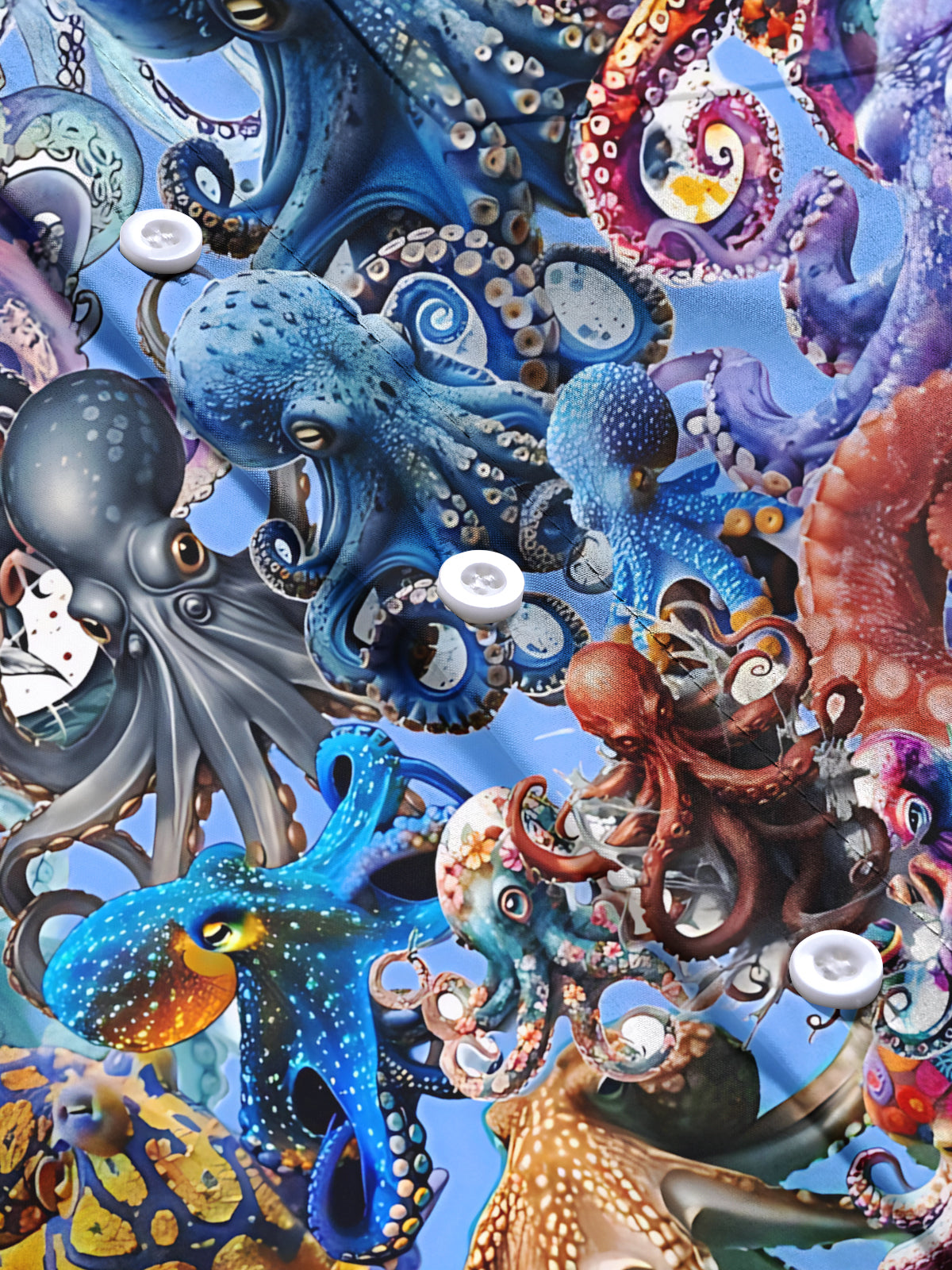 Octopus Print Men's Pocket Short Sleeve Shirts