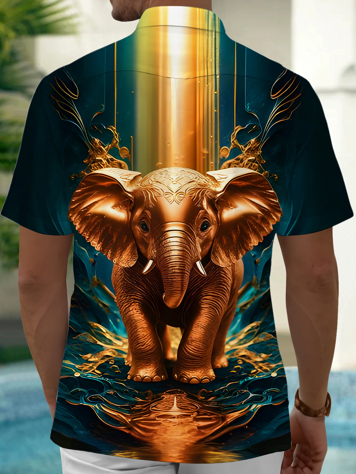 Art Gilded Golden Elephant Men's Pocket Short Sleeve Shirts