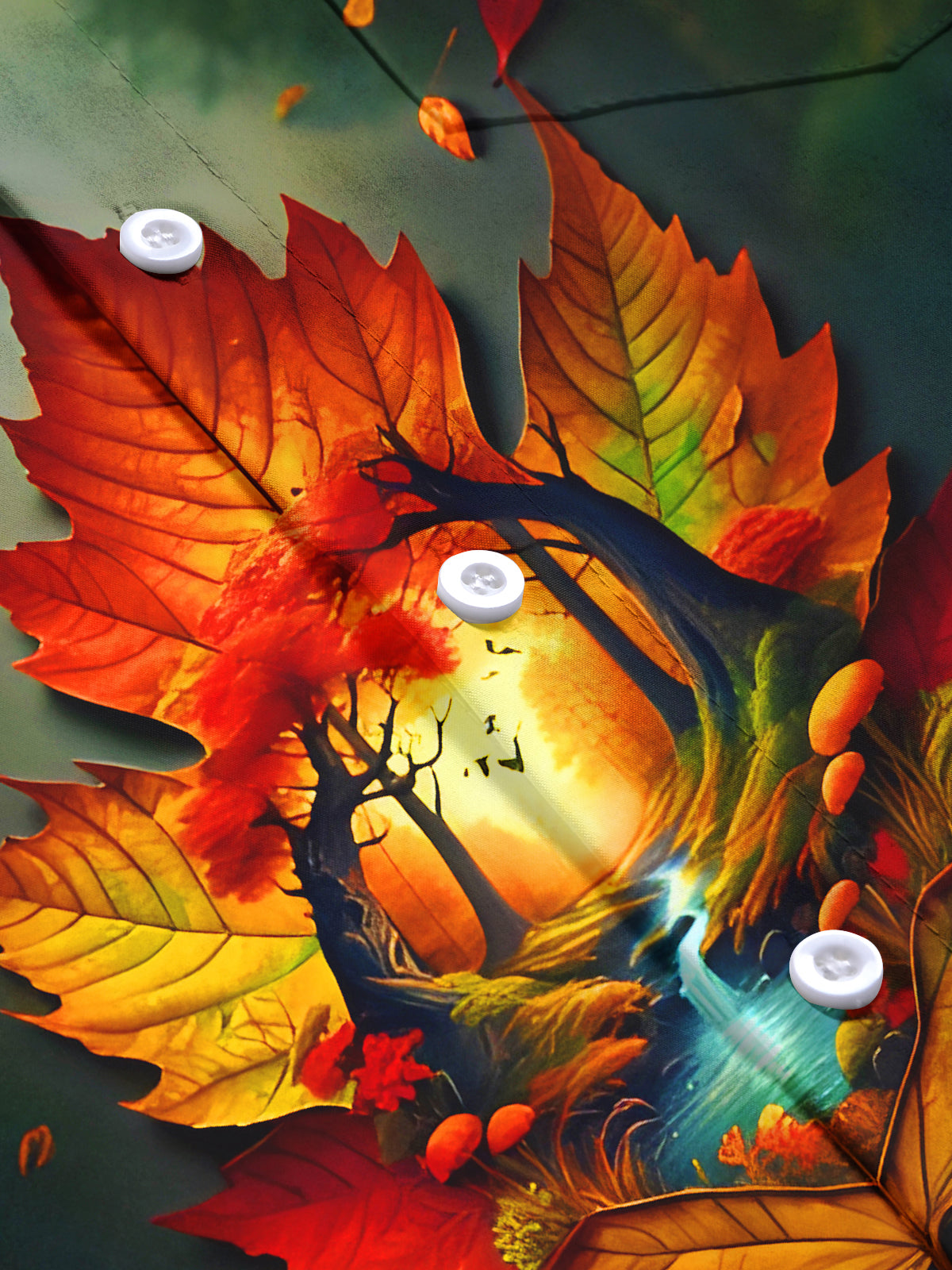 Autumn Maple Tree Waterfall Men's Pocket Long Sleeve Shirts