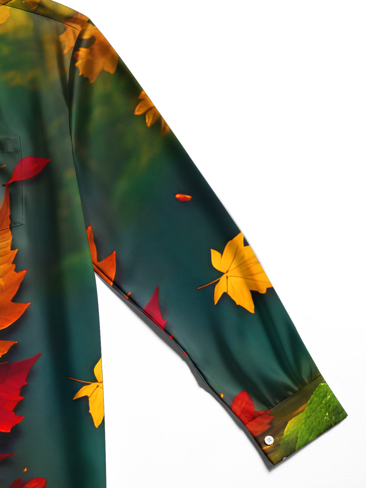 Autumn Maple Tree Waterfall Men's Pocket Long Sleeve Shirts