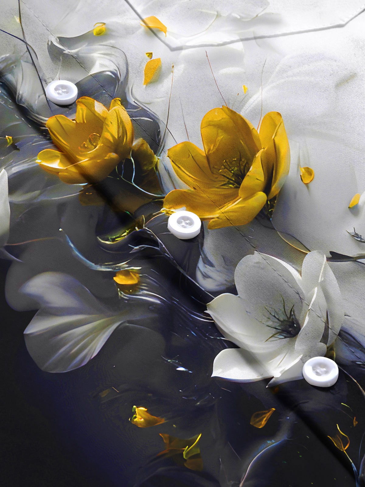 Art Black White Gradient Floral Men's Pocket Short Sleeve Shirts