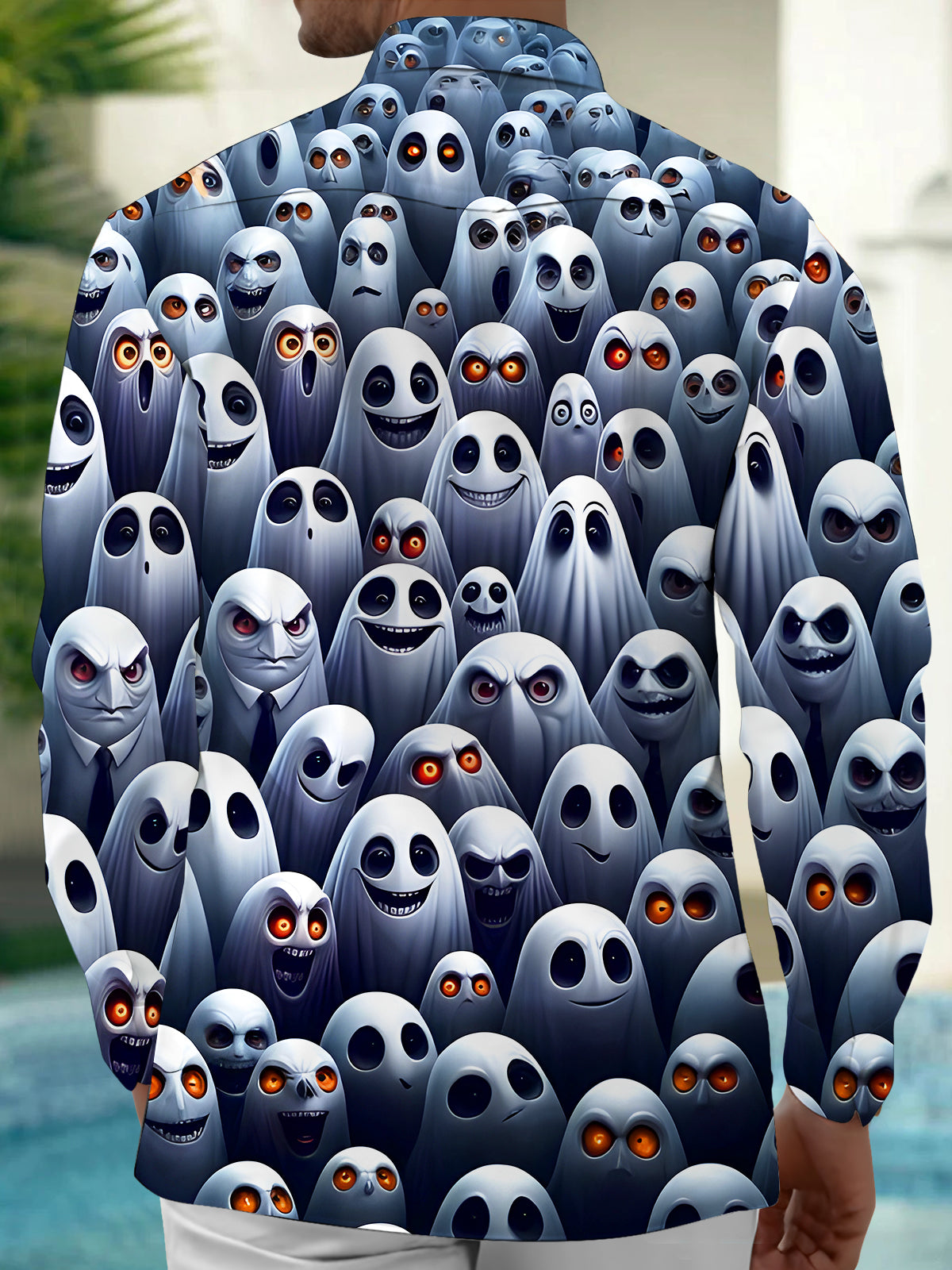 Funny Halloween Ghost Men's Pocket Long Sleeve Shirts