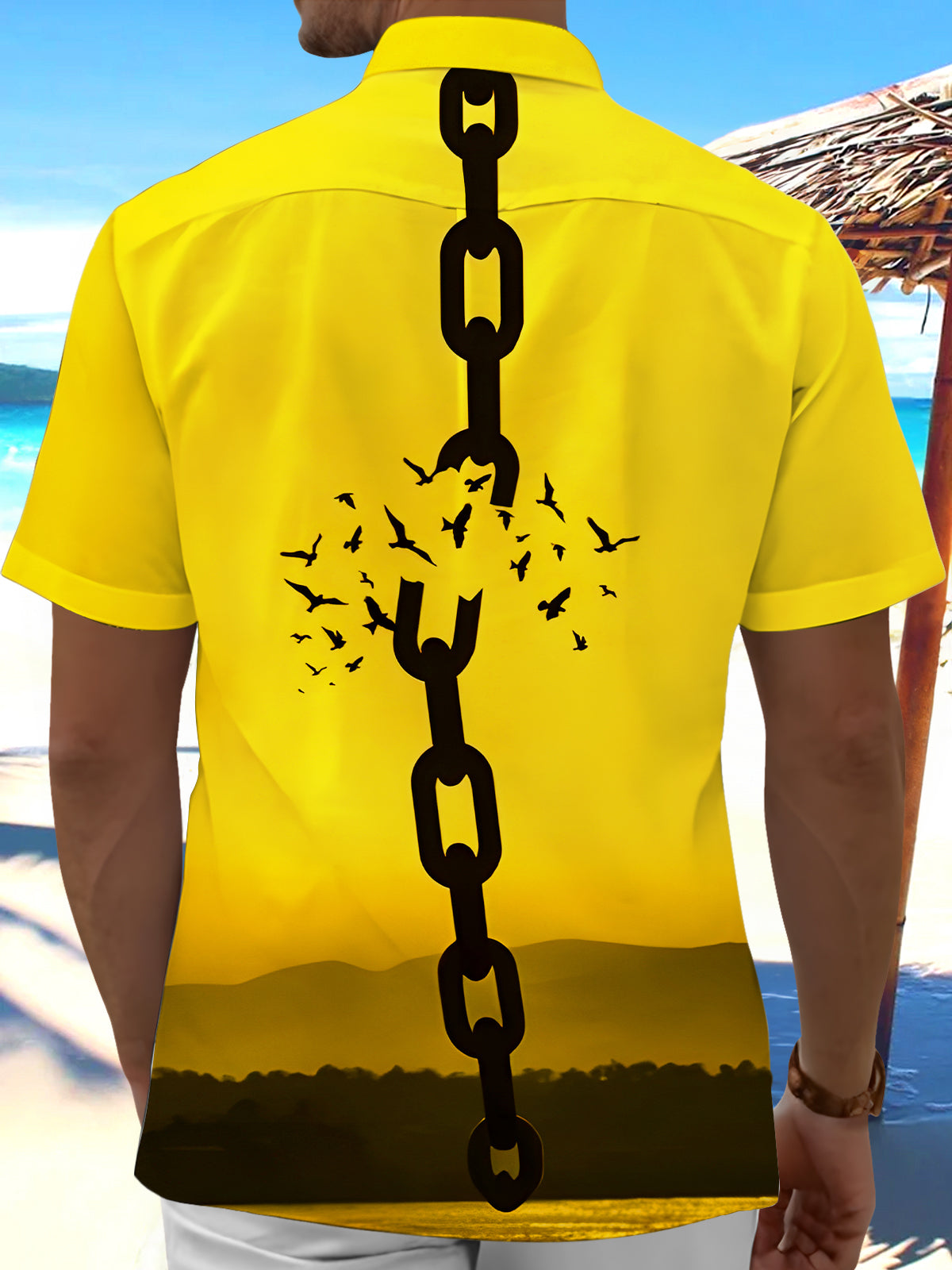 Art Flying Birds Silhouette Freedom Liberation Men's Pocket Short Sleeve Shirts