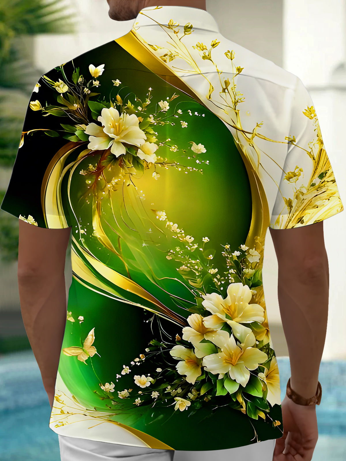 Art Floral Butterfly Men's Pocket Short Sleeve Shirts