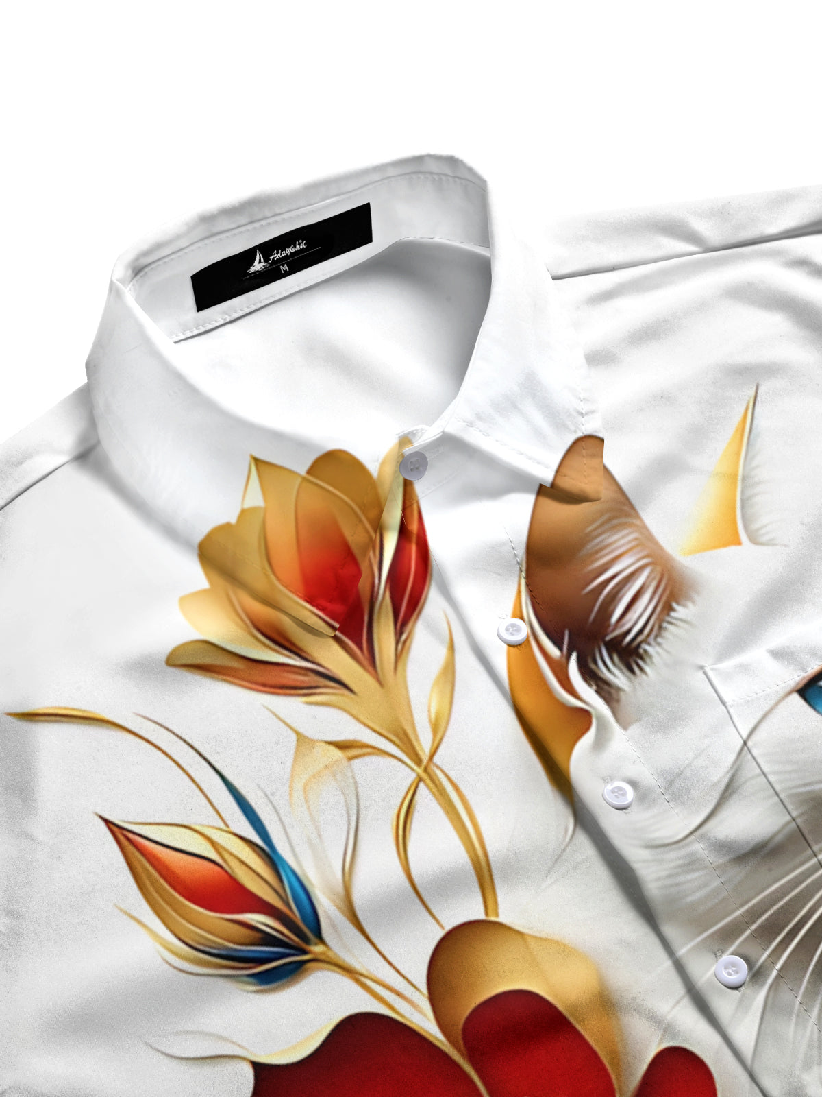 Cat Floral Print Men's Pocket Short Sleeve Shirts