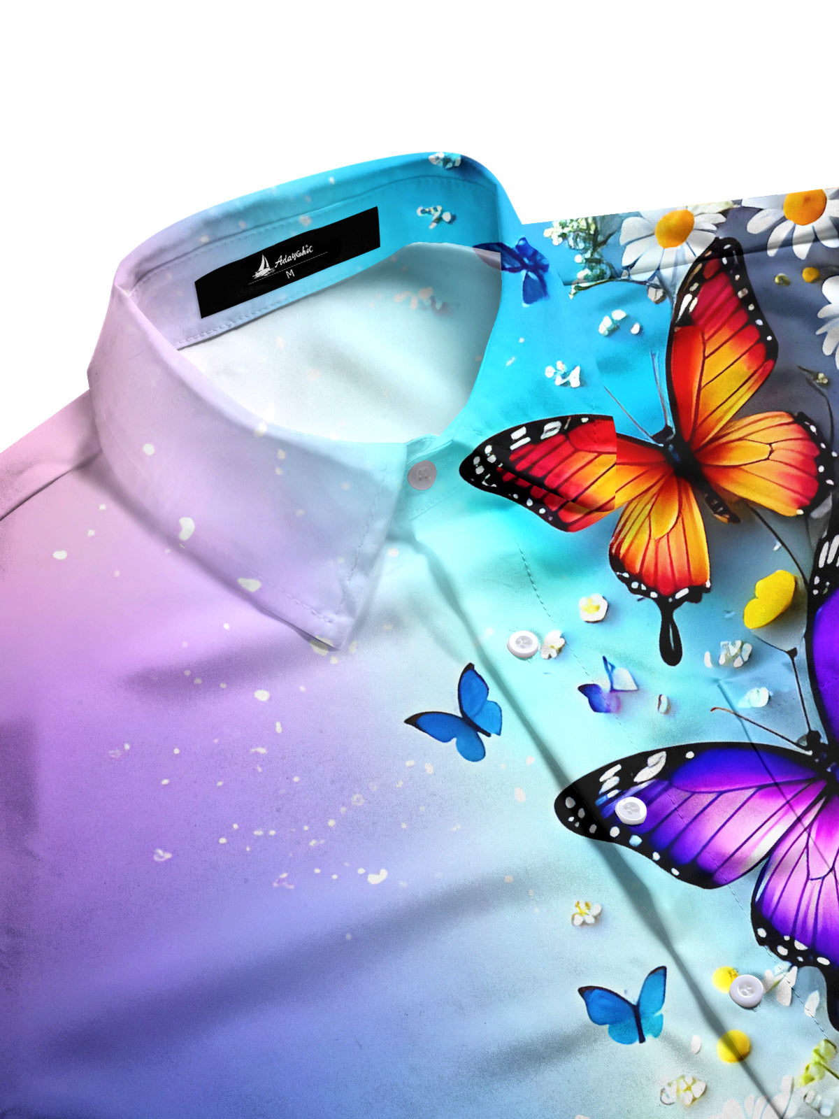 Butterfly Floral Men's Pocket Short Sleeve Shirts