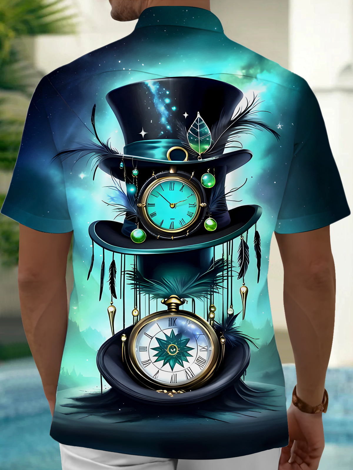 Halloween Day Hat Clock Men's Pocket Short Sleeve Shirts