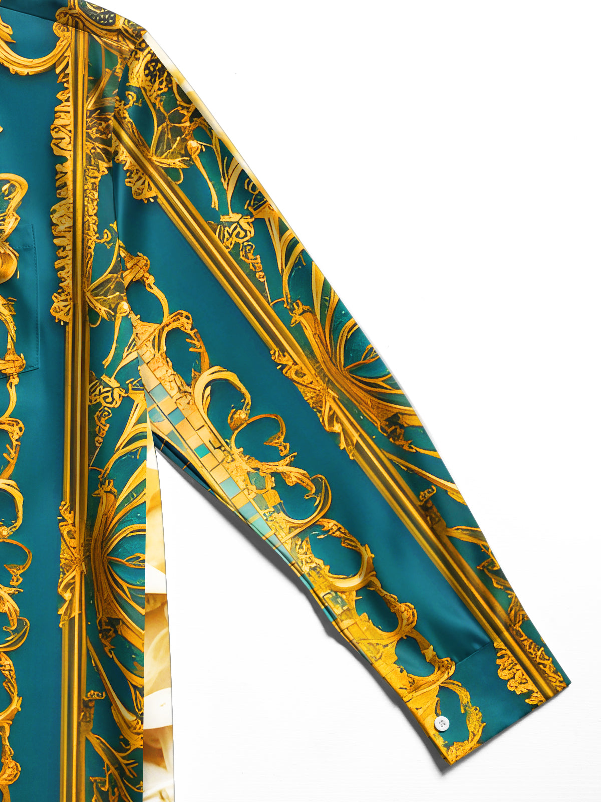 Art Golden Teardrop-Shaped Floral Men's Pocket Long Sleeve Shirts