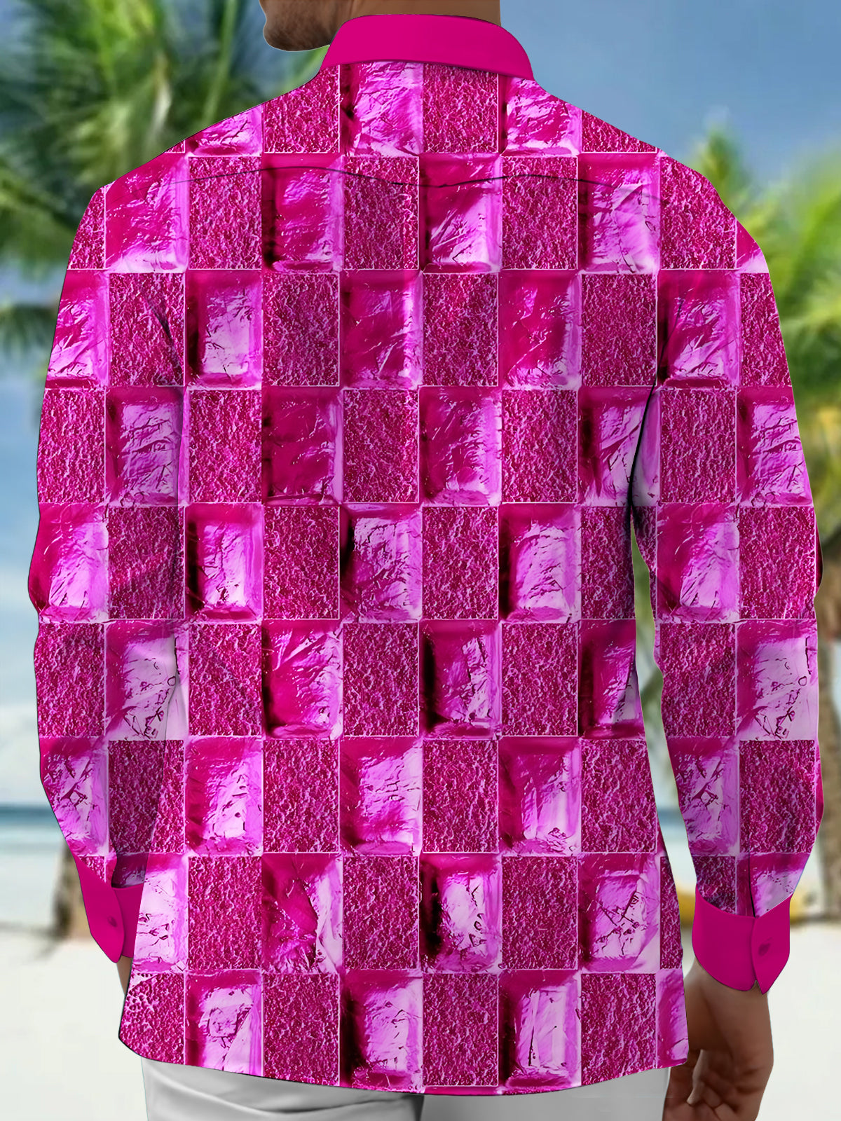 Geometric Print Men's Pocket Long Sleeve Shirts