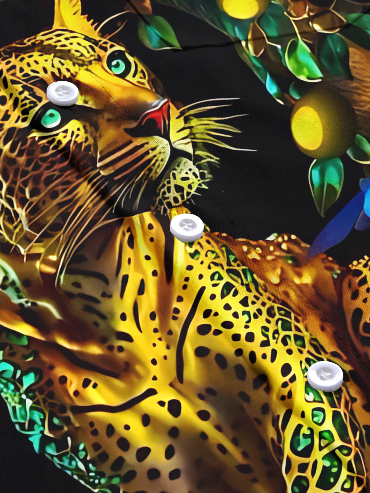 Golden Leopard Print Men's Pocket Short Sleeve Shirts