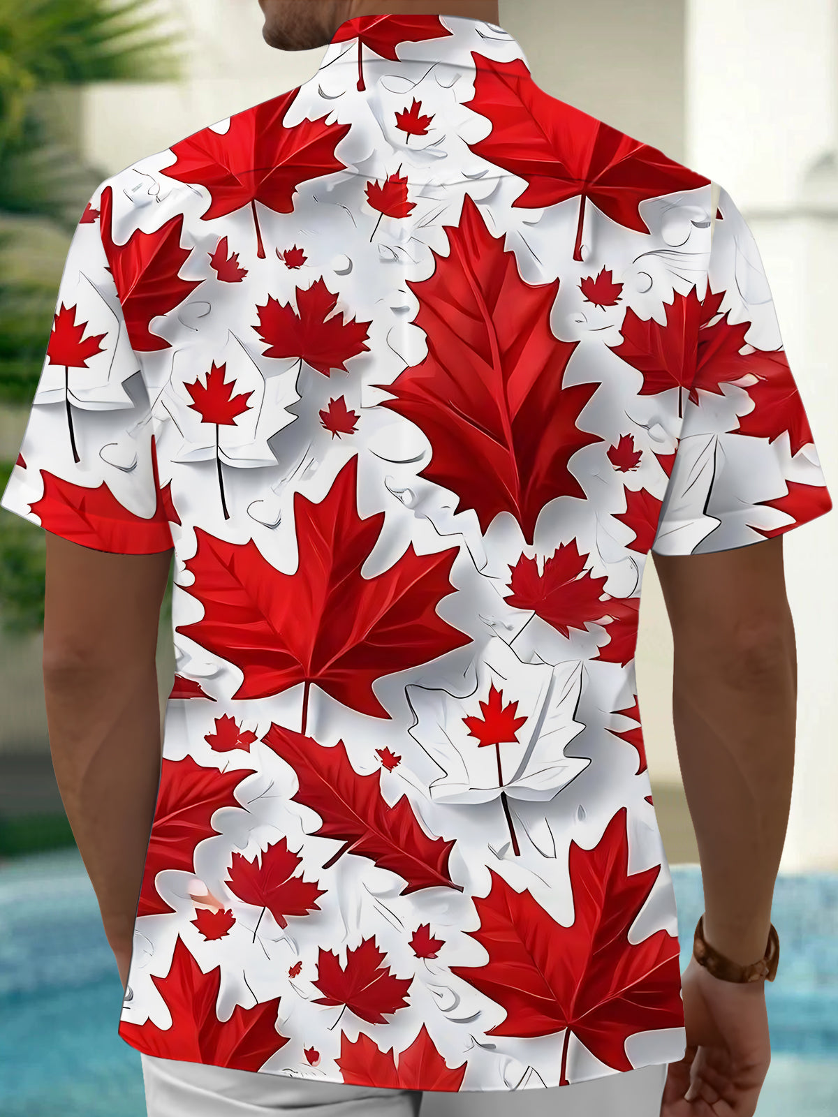 Maple Leaf Print Men's Pocket Short Sleeve Shirts