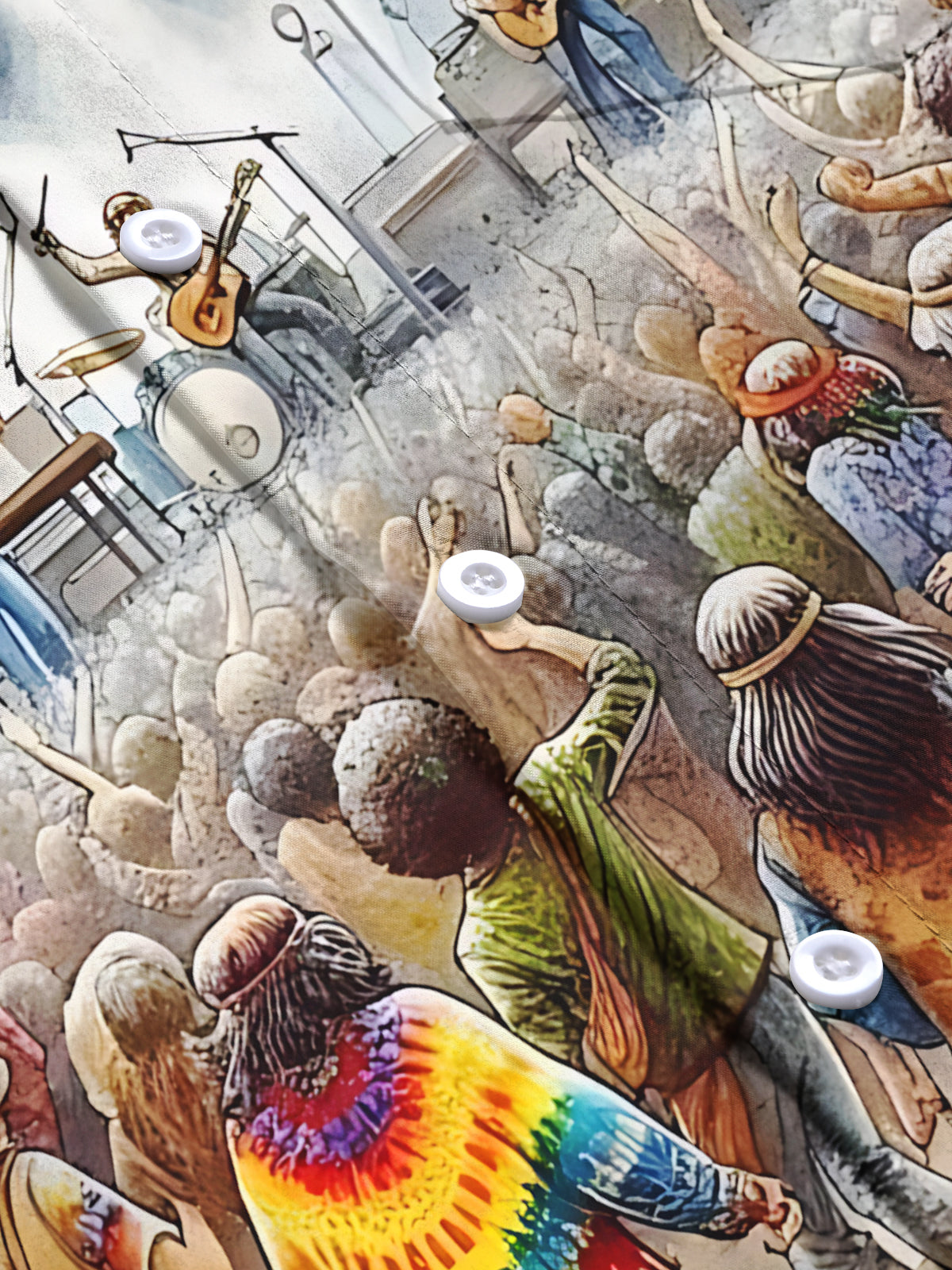 Music Festival Band Print Men's Pocket Short Sleeve Shirts