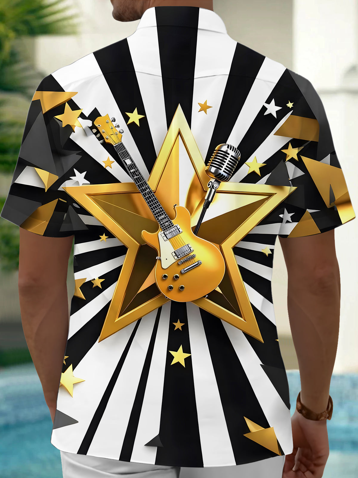 Guitar Microphone Star Men's Pocket Short Sleeve Shirts