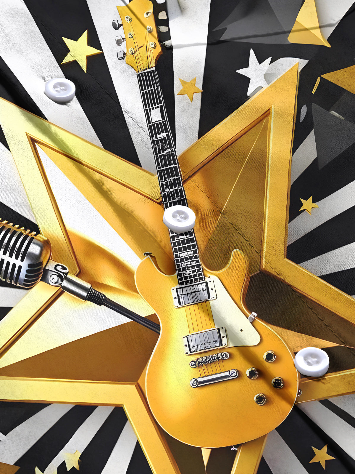 Guitar Microphone Star Men's Pocket Short Sleeve Shirts