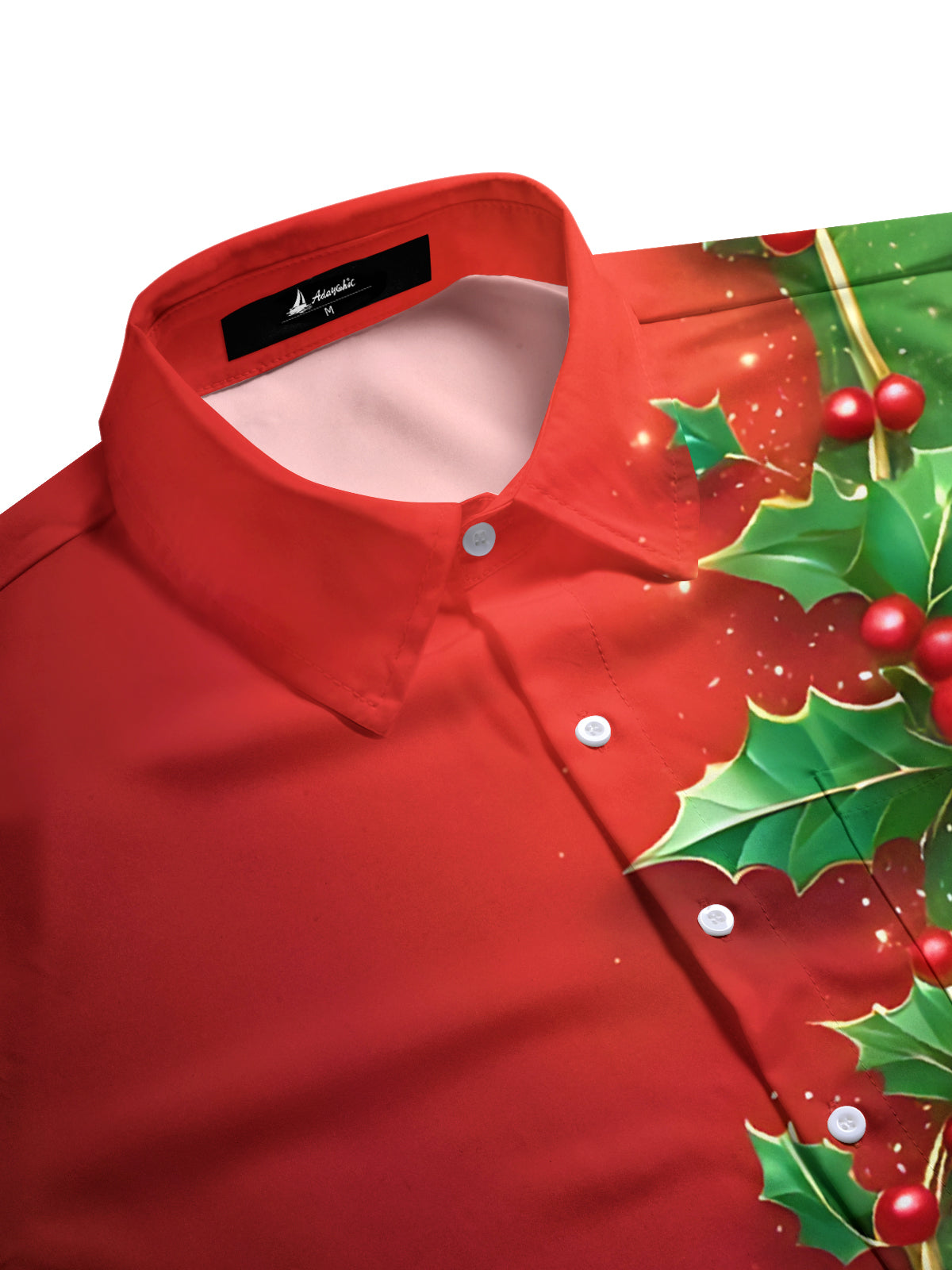 Christmas Holly Berry Print Men's Pocket Short Sleeve Shirts