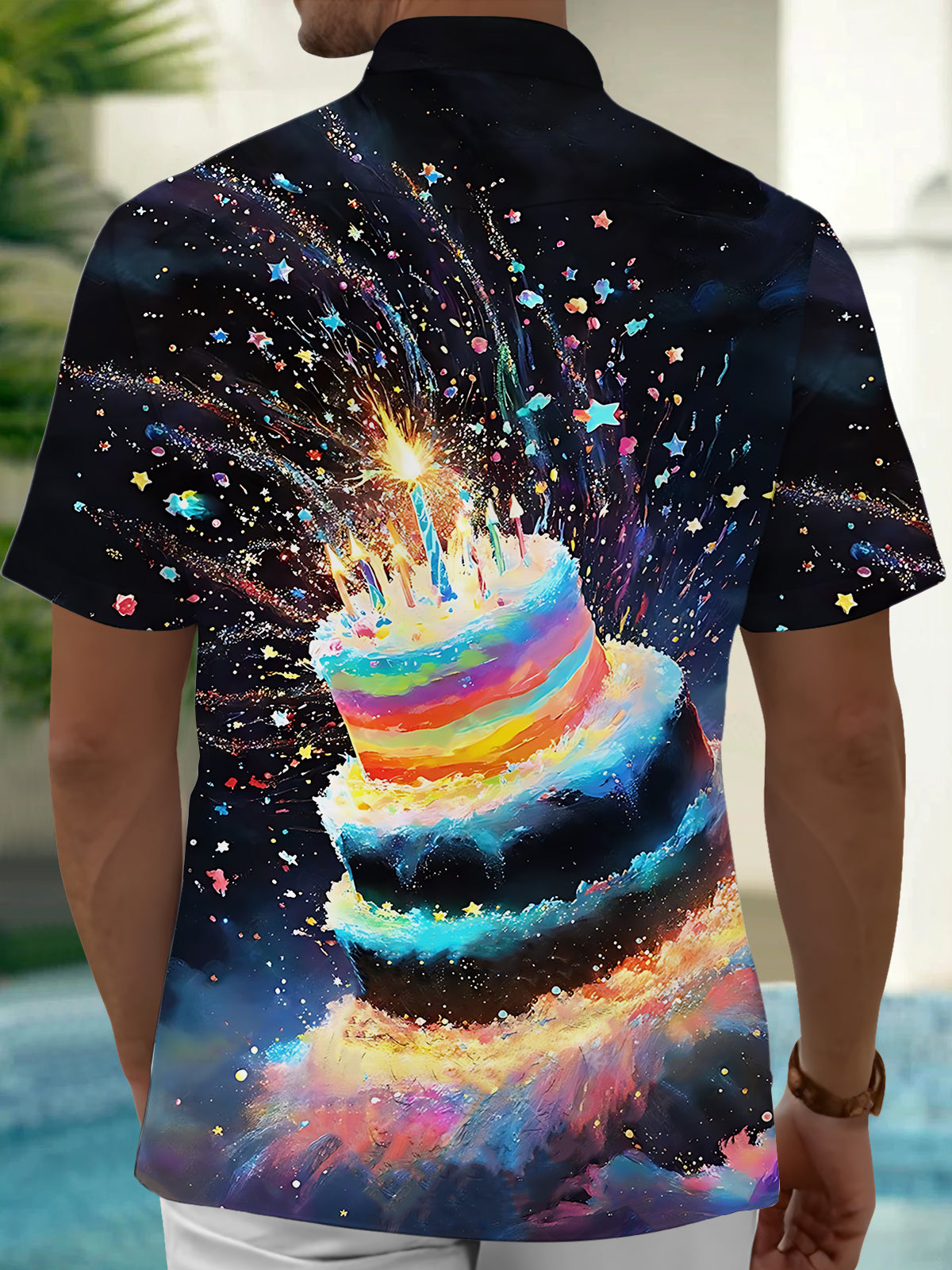 Cake Print Men's Pocket Short Sleeve Shirts