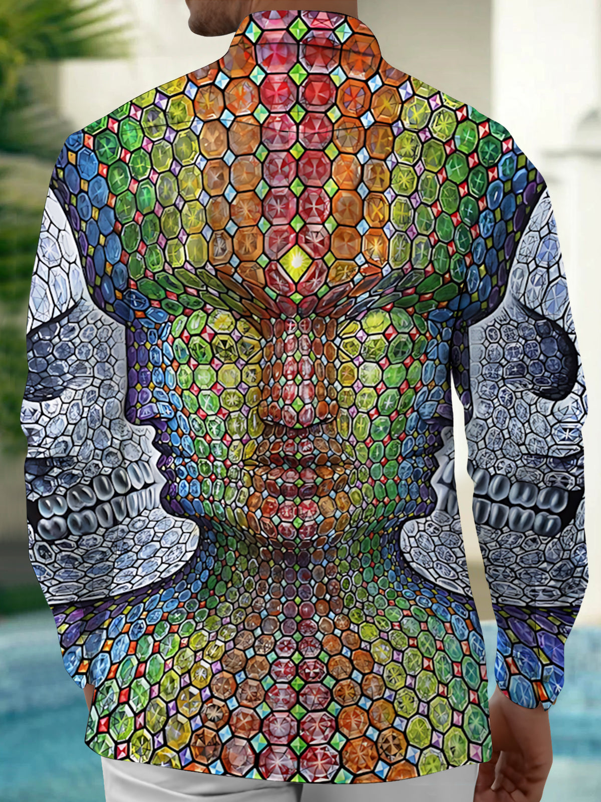 Abstract Skull Art Print Men's Pocket Long Sleeve Shirts