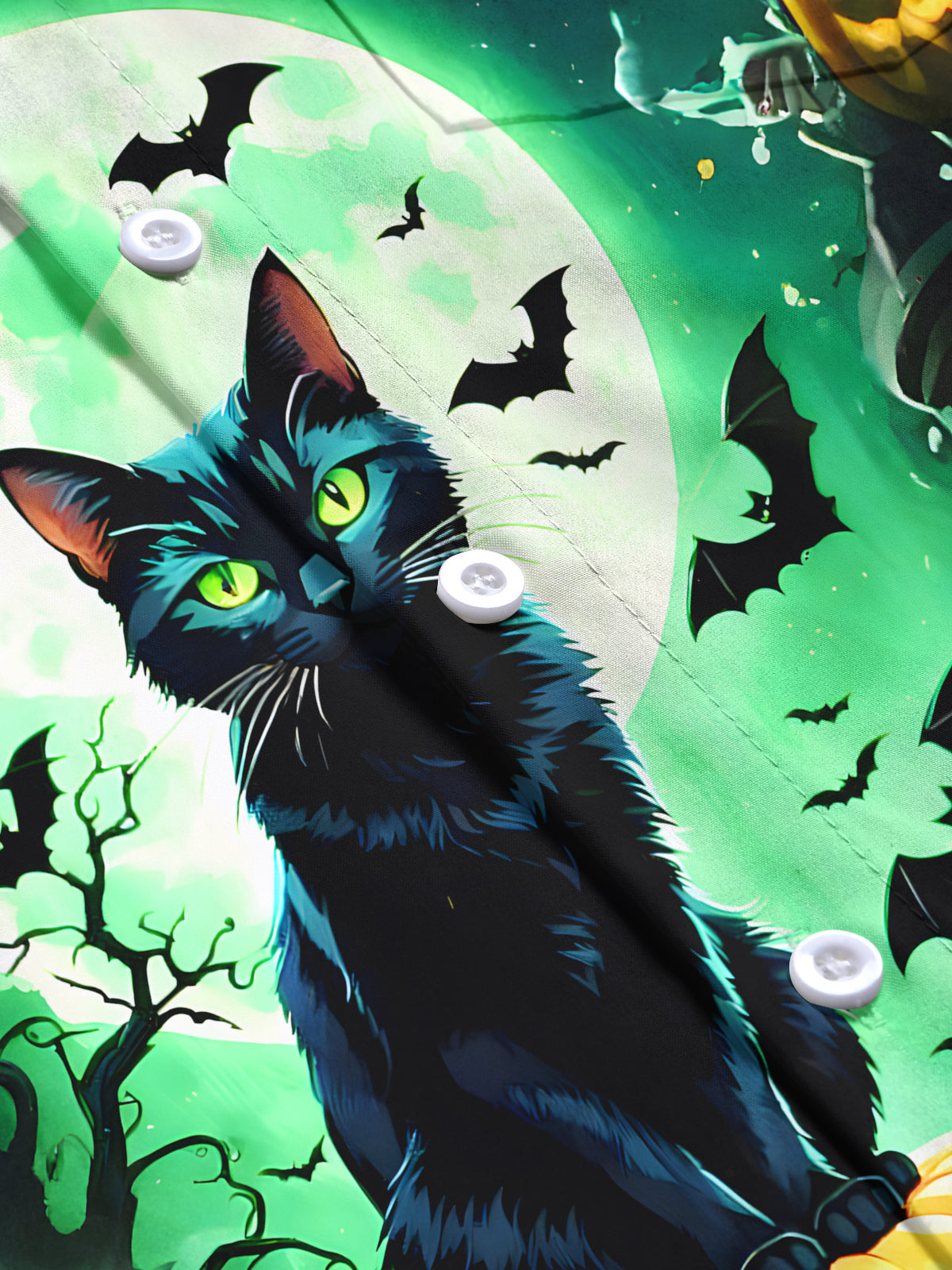 Halloween Cat Pumpkin Men's Pocket Long Sleeve Shirts