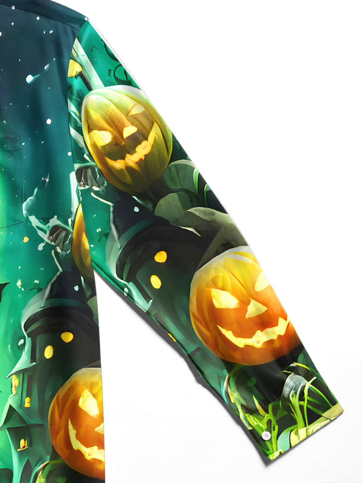 Halloween Cat Pumpkin Men's Pocket Long Sleeve Shirts