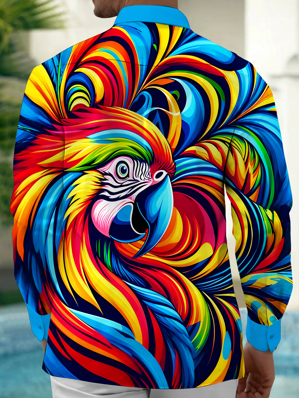 Hawaiian Colorful Parrot Men's Pocket Long Sleeve Shirts