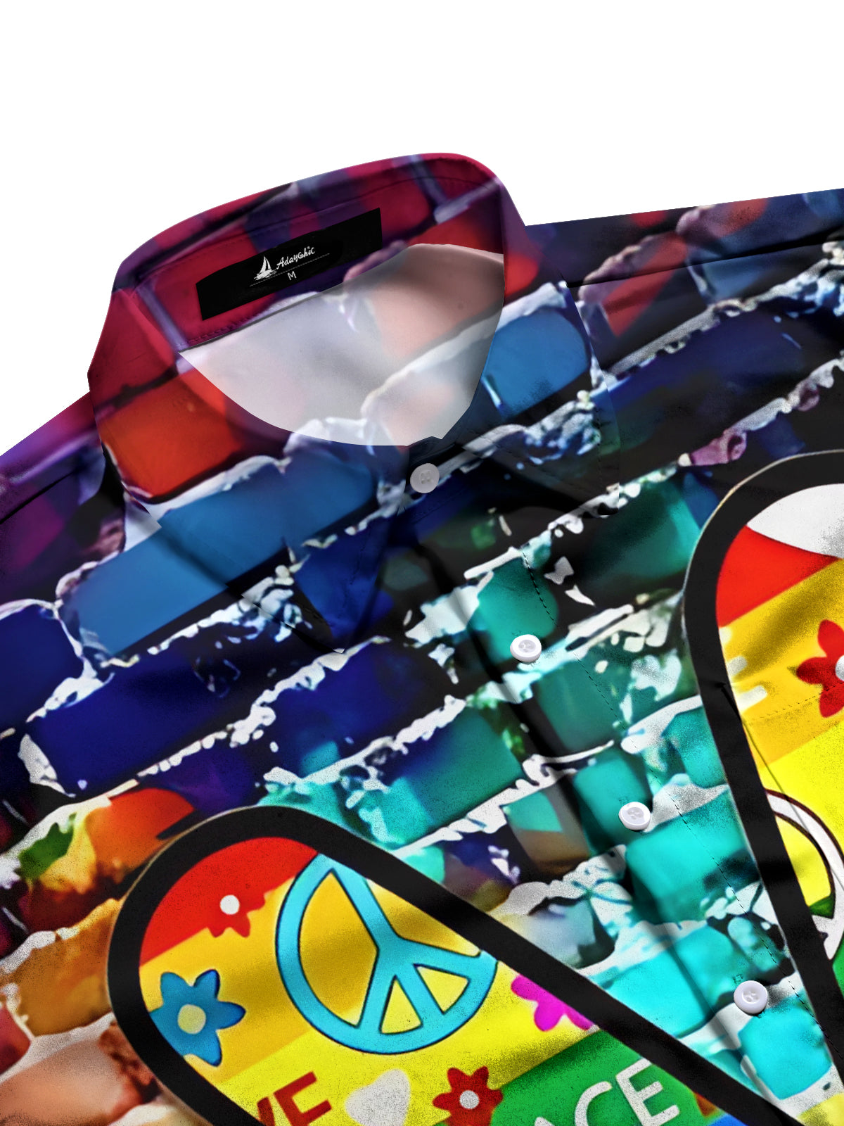 Peace Gesture Print Men's Pocket Short Sleeve Shirts