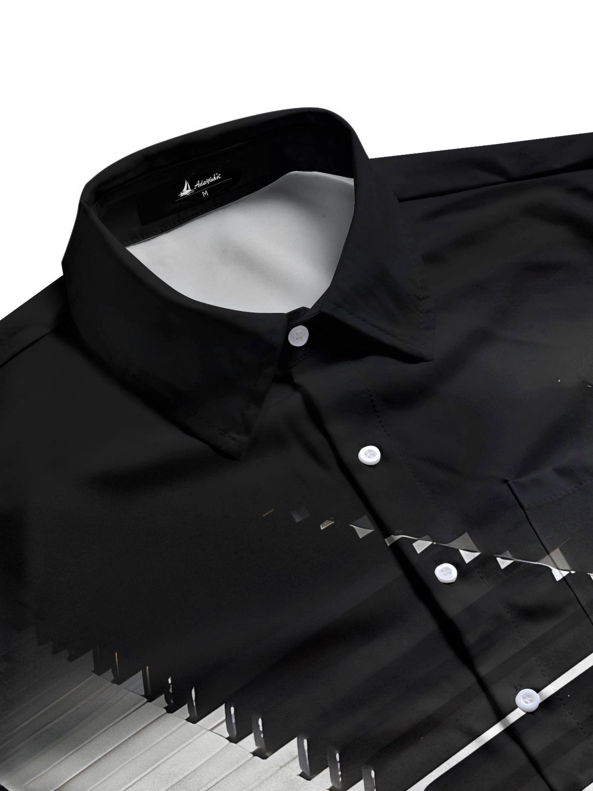 Piano Print Men's Pocket Long Sleeve Shirts