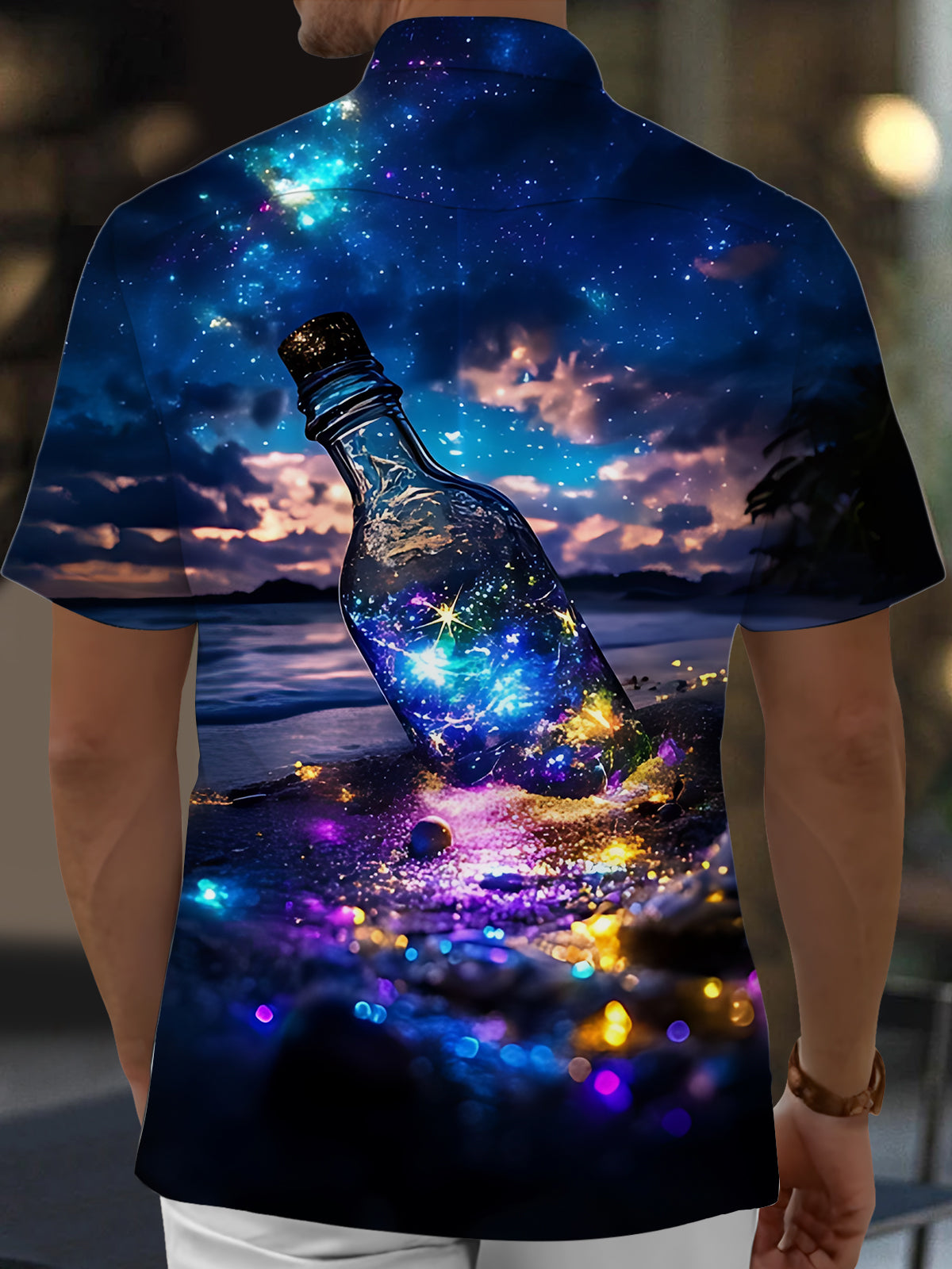 Bottle Print Men's Pocket Short Sleeve Shirts