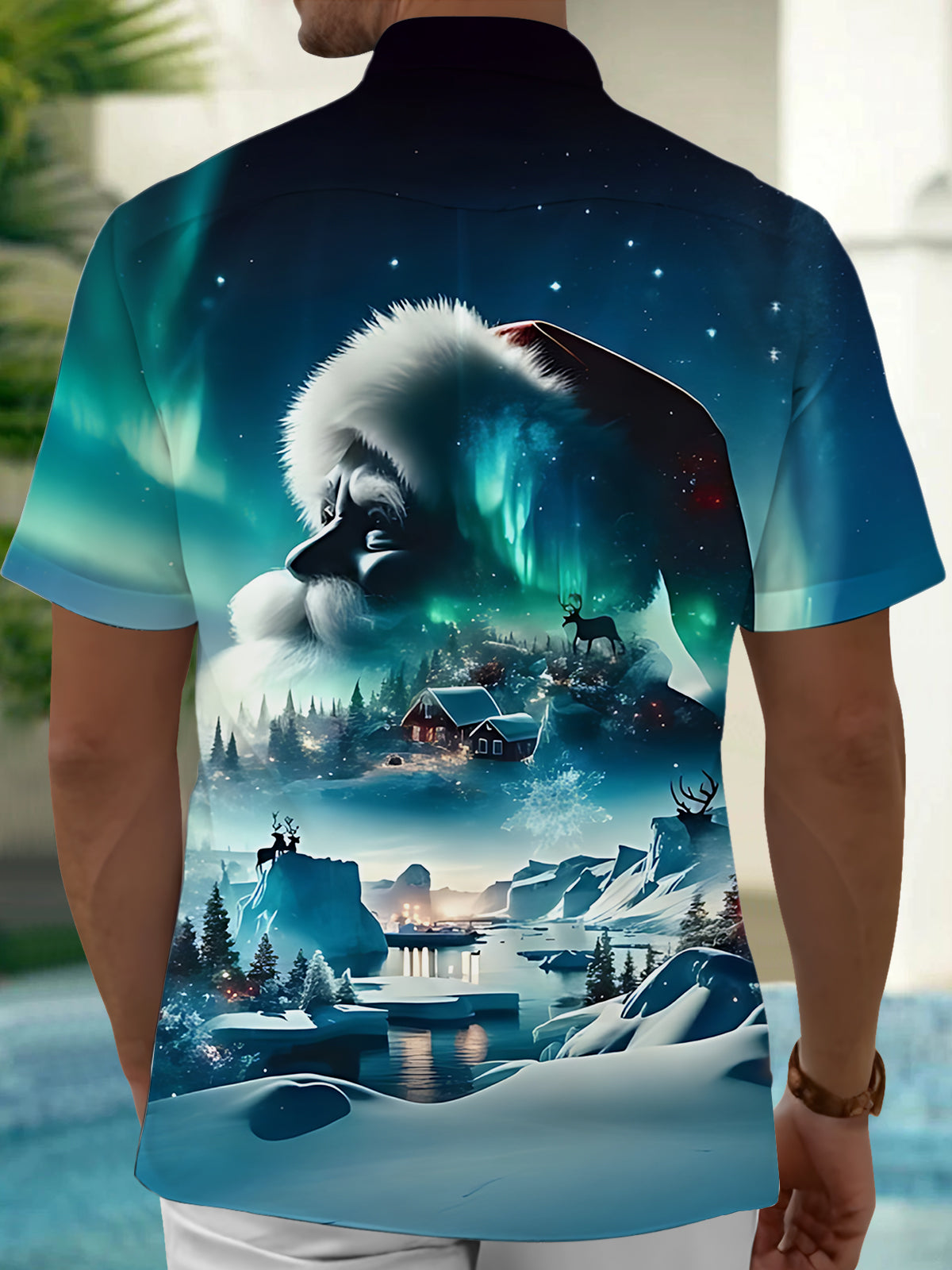Santa Claus Print Men's Pocket Short Sleeve Shirts