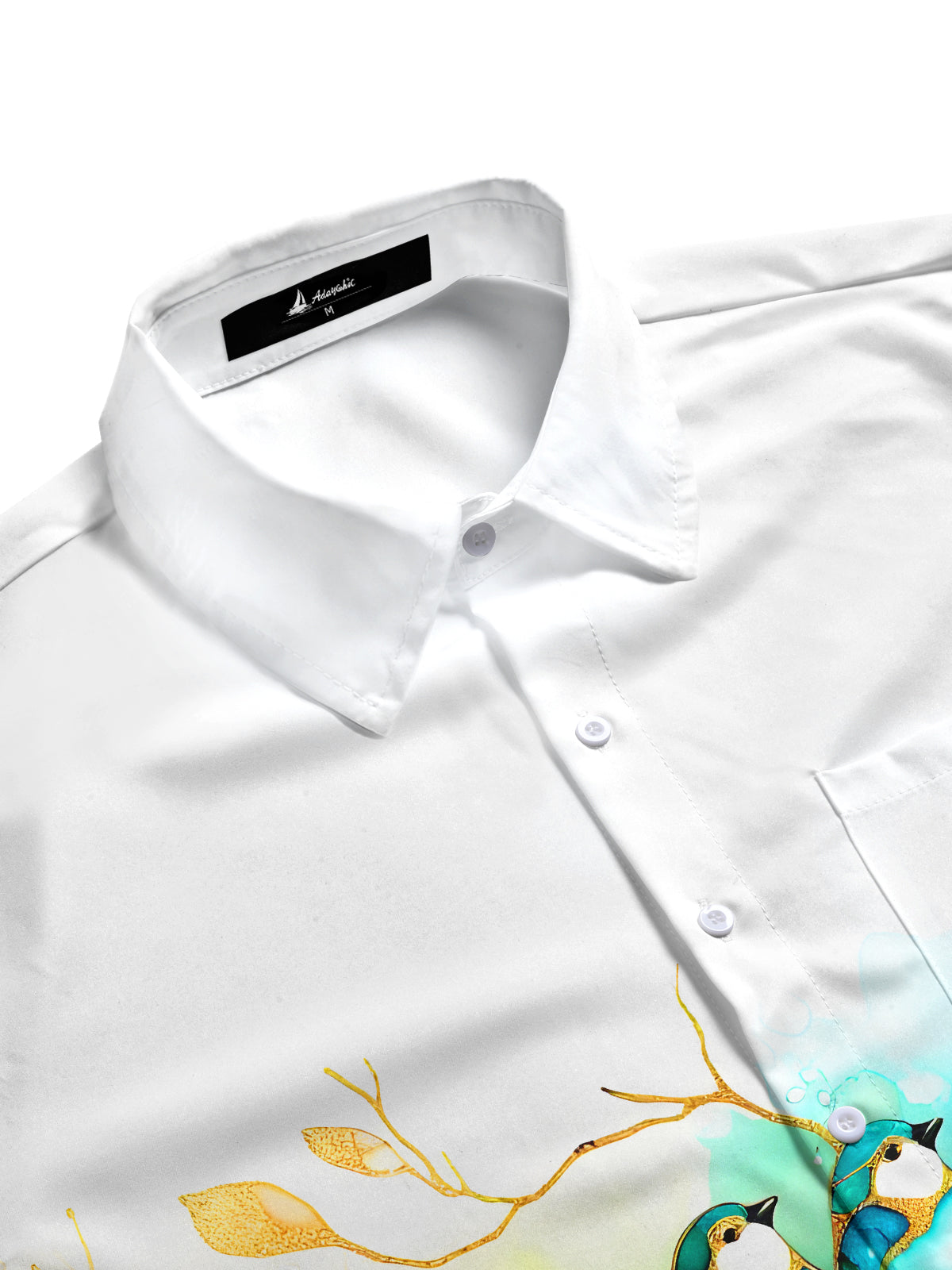 Tie Dye Colorful Birds Leaves Men's Pocket Long Sleeve Shirts