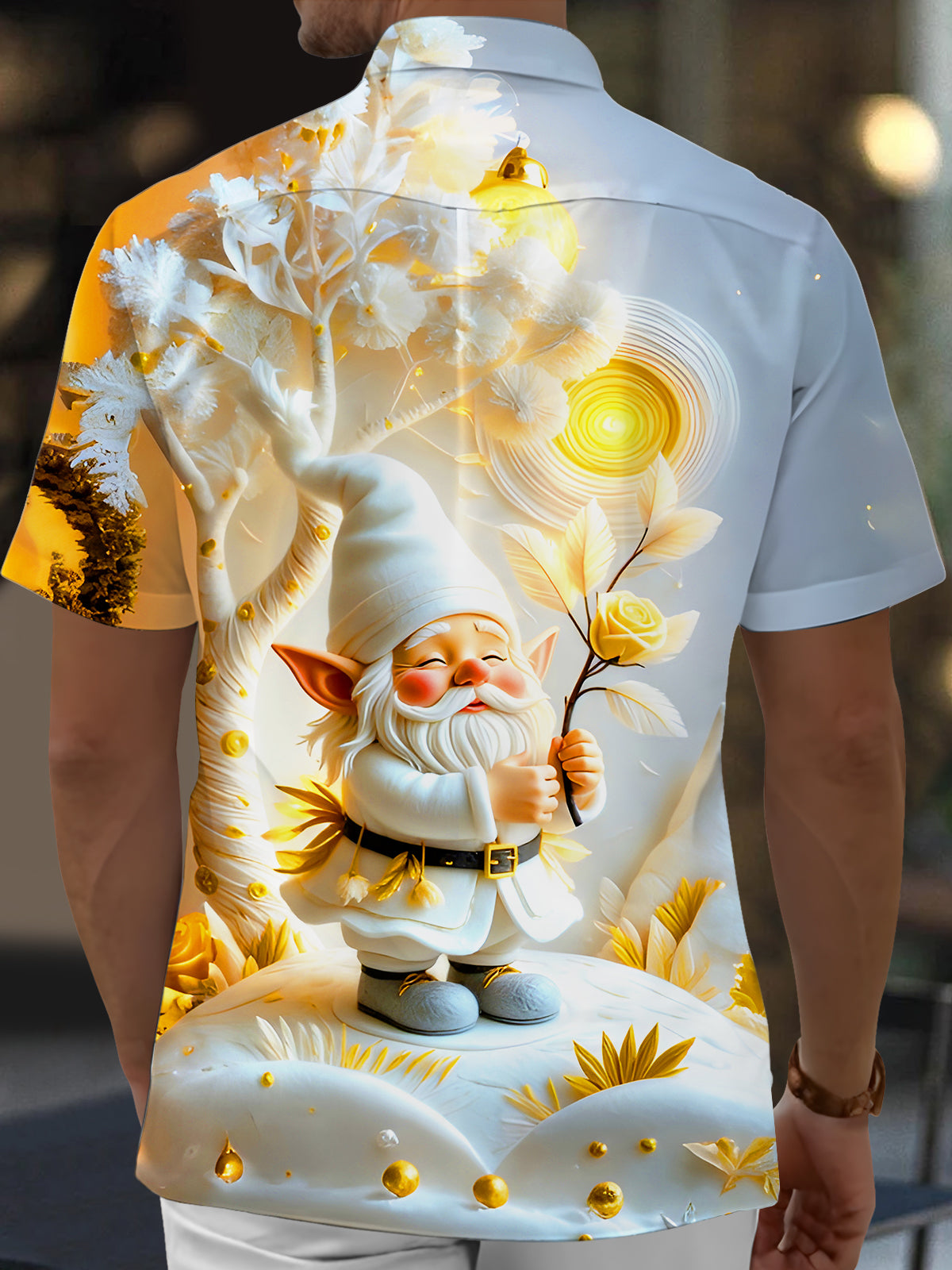 Funny Elf Floral Tree Men's Pocket Short Sleeve Shirts