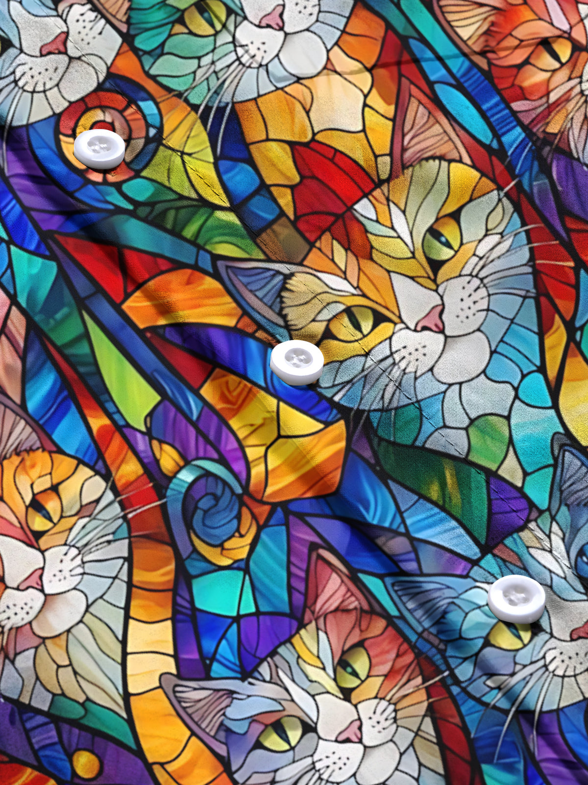 Cat Print Men's Pocket Long Sleeve Shirts