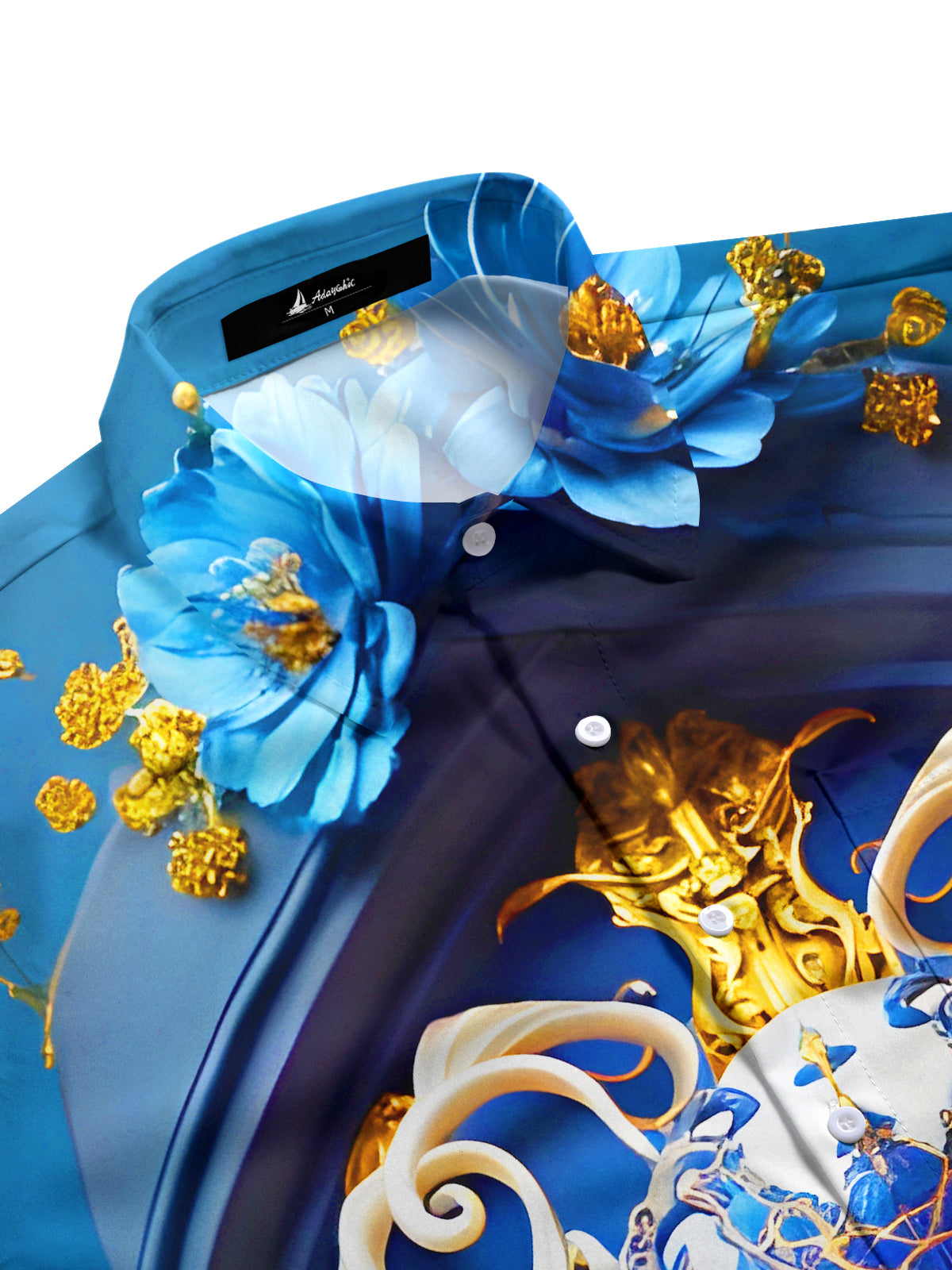 Funny Skull Floral Art Relief Halloween Men's Pocket Short Sleeve Shirts