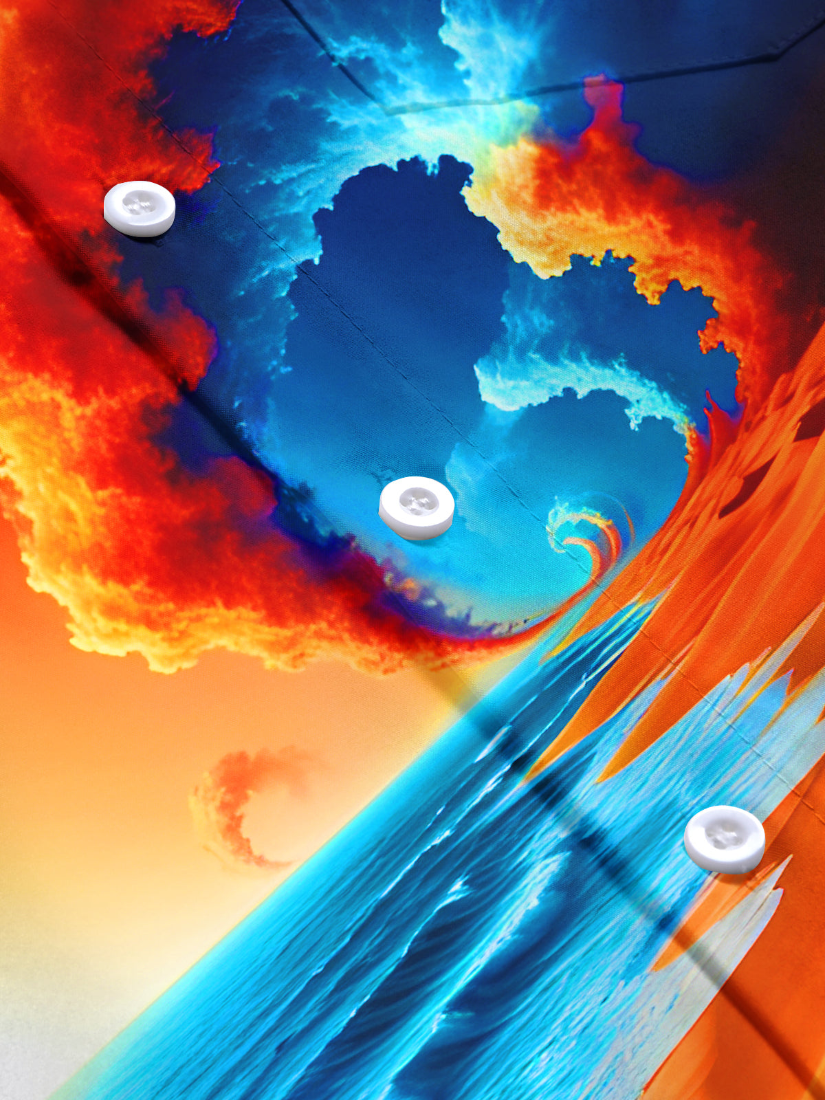 Swirling Clouds Surging Waves Sunset Orange-Red Sand Men's Pocket Short Sleeve Shirts
