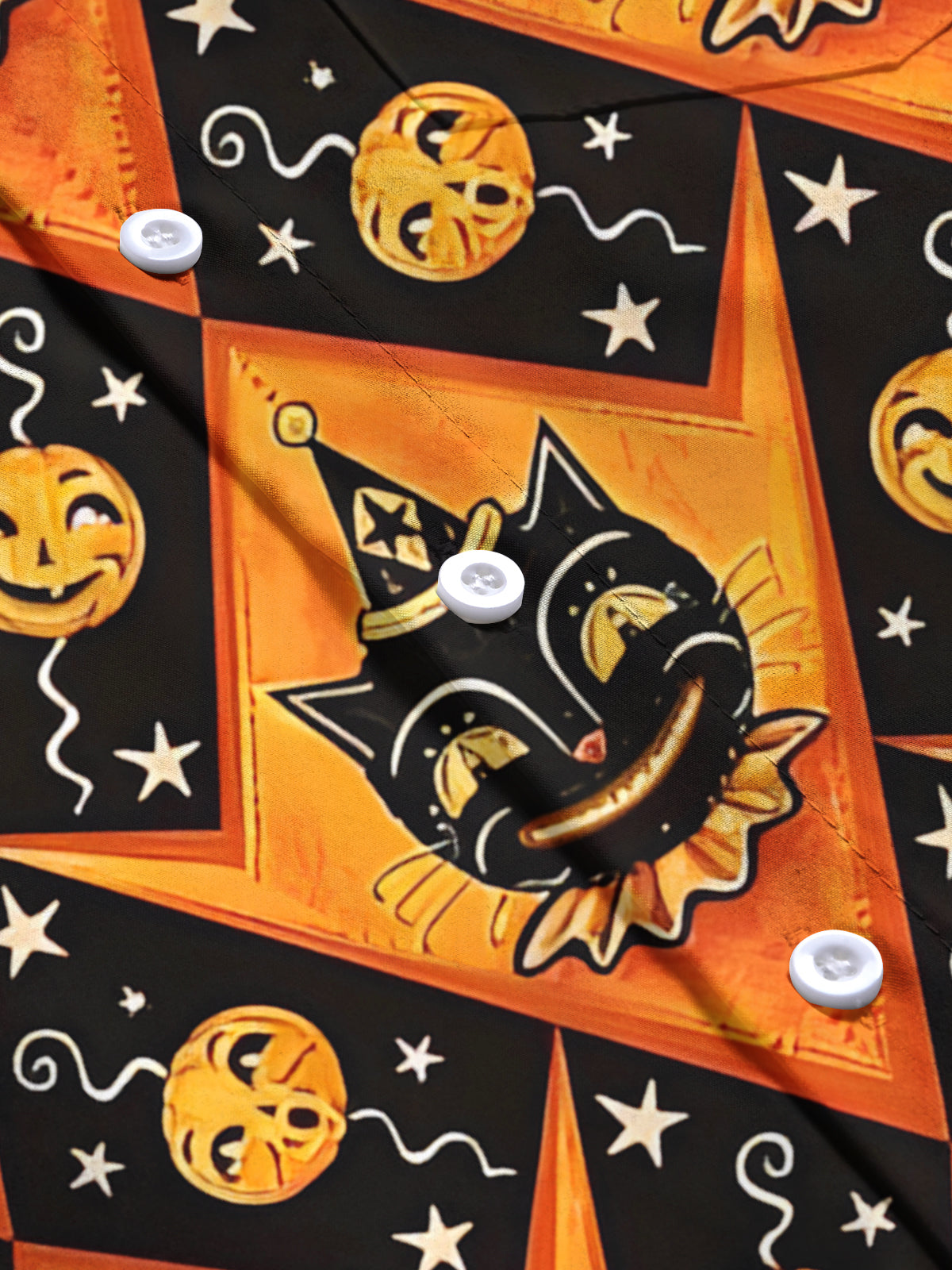 Halloween Cat Pumpkin Men's Pocket Long Sleeve Shirts