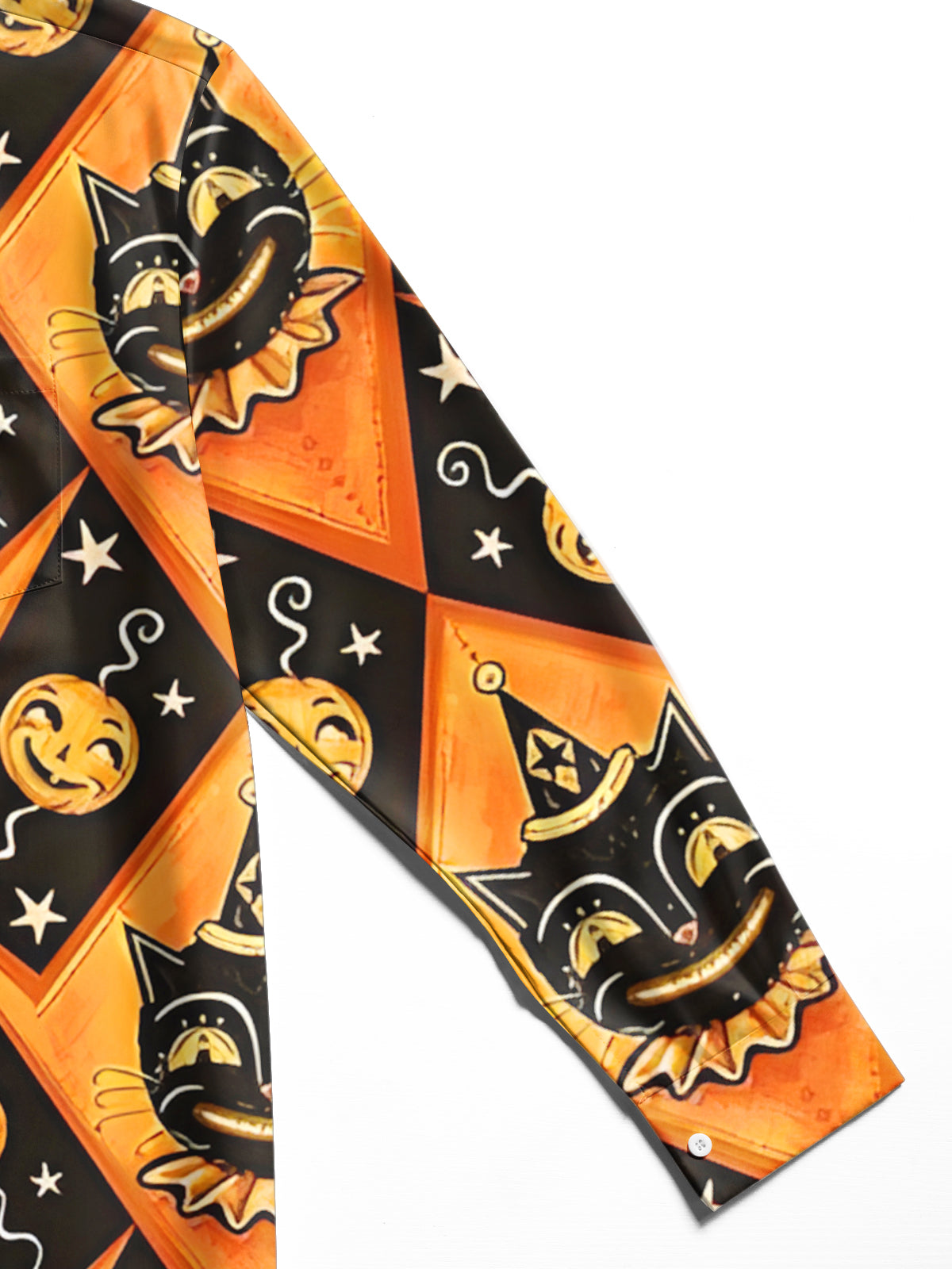 Halloween Cat Pumpkin Men's Pocket Long Sleeve Shirts