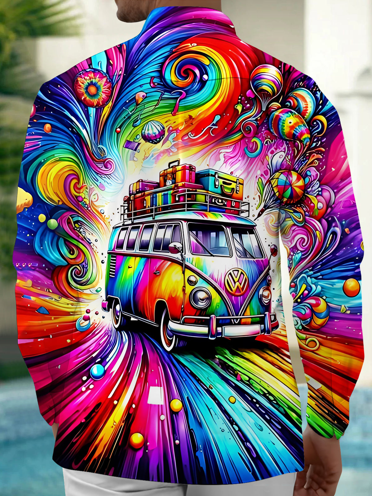 Car Art Print Men's Pocket Long Sleeve Shirts