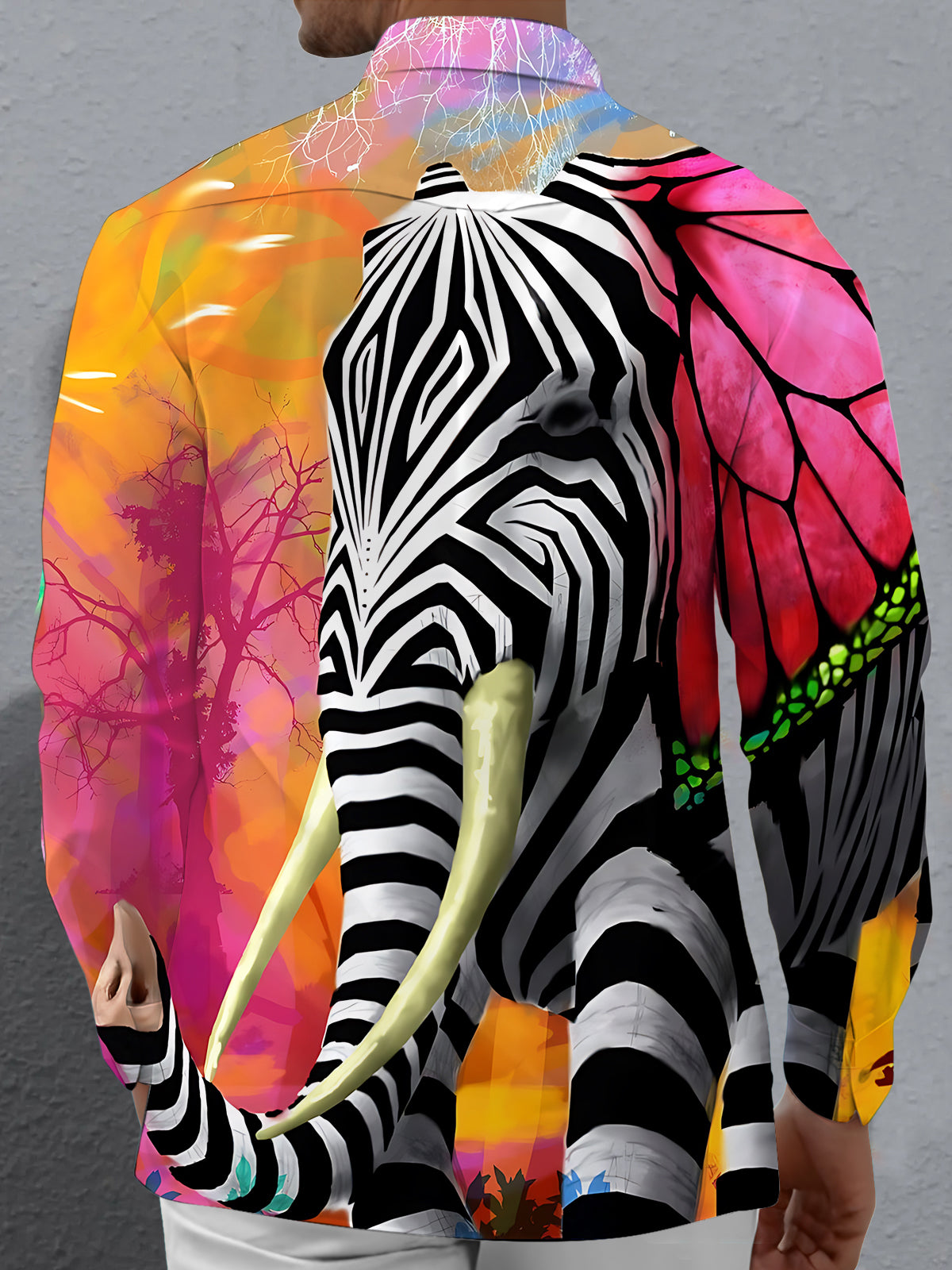 Elephant Print Men's Pocket Long Sleeve Shirts