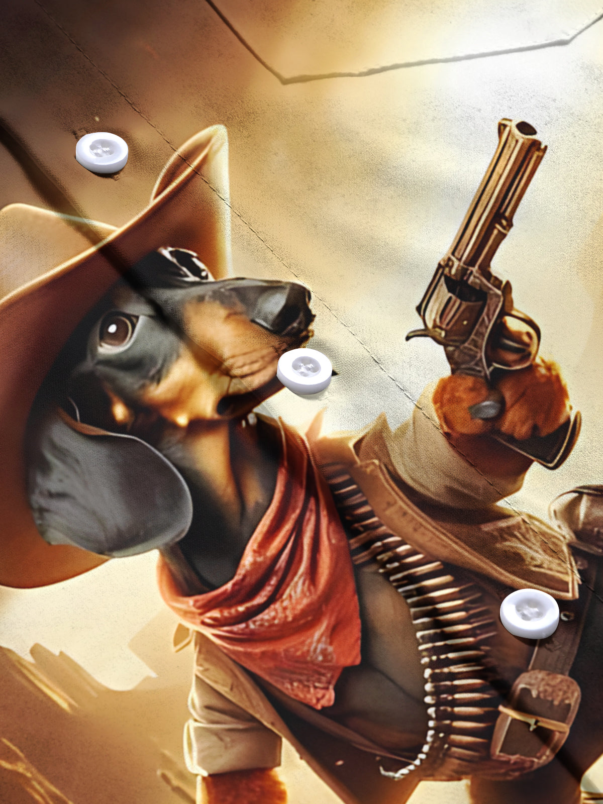 Western Cowboy Dachshund Print Men's Pocket Short Sleeve Shirts