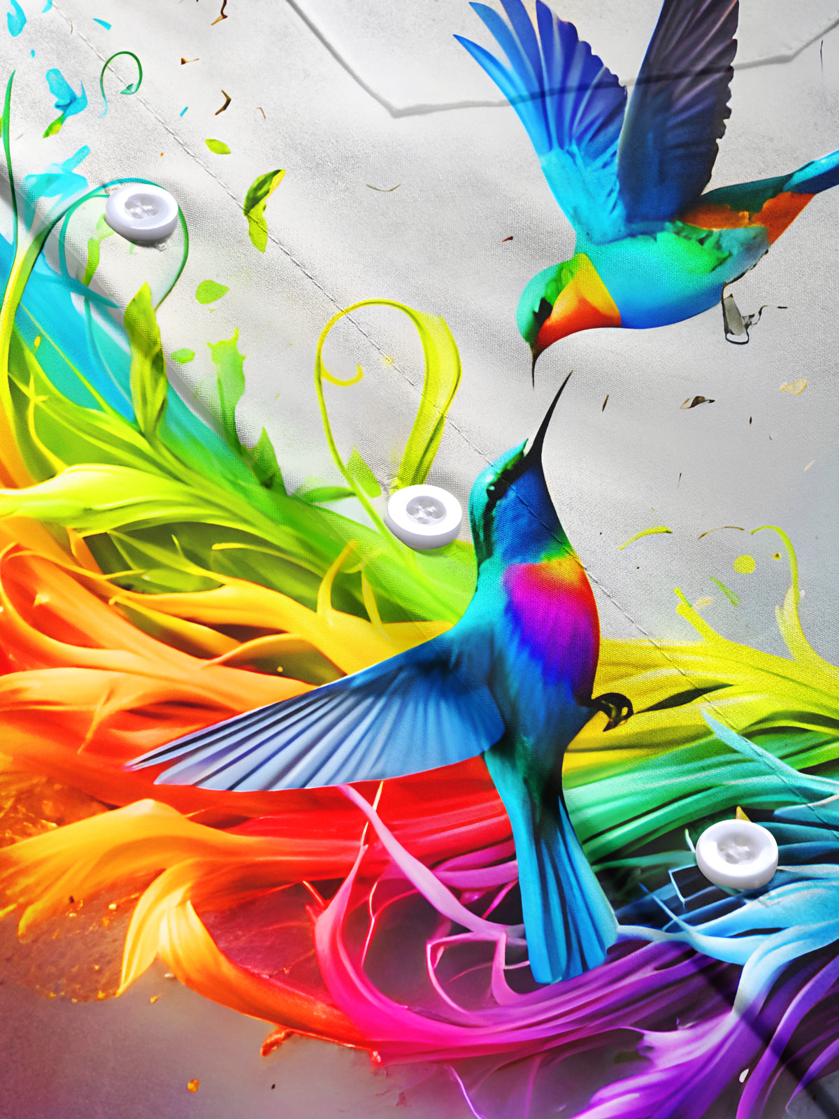 Tie Dye Flowing Rainbow Birds Men's Pocket Long Sleeve Shirts