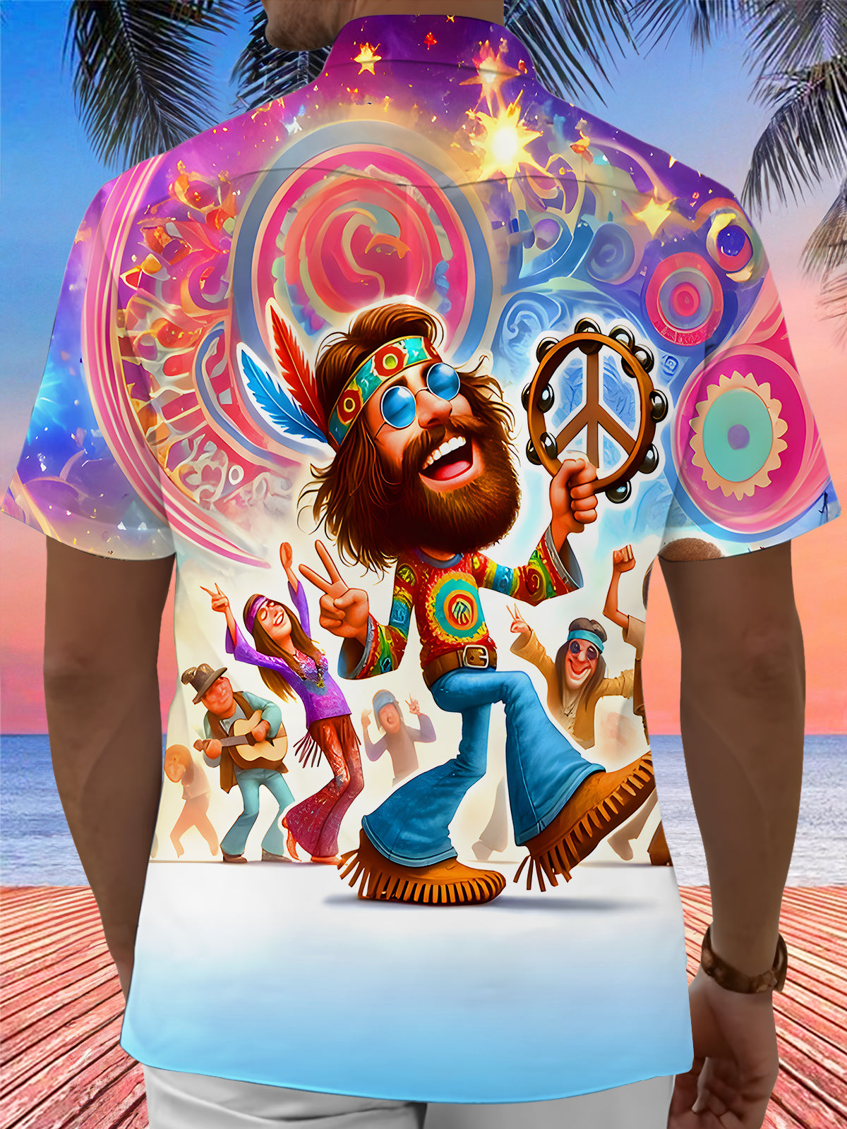 Music Carnival Peace Sign Men's Pocket Short Sleeve Shirts