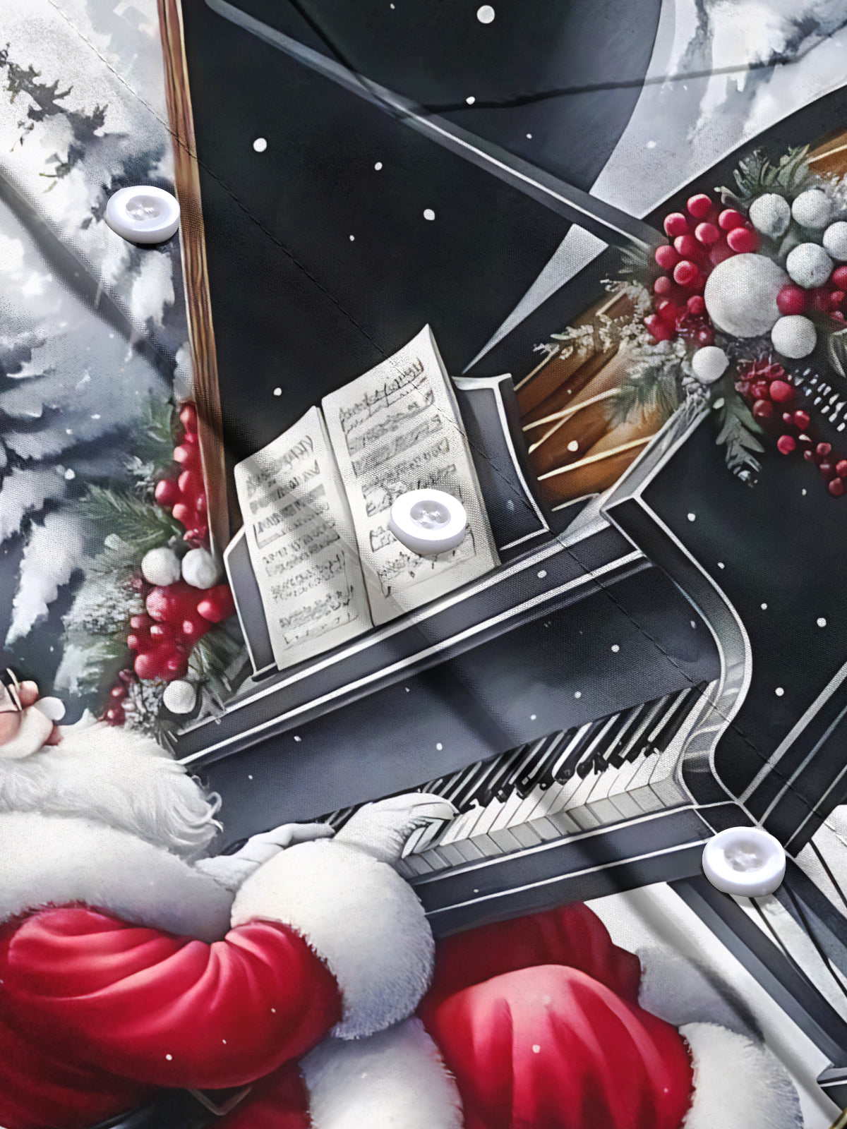 Santa Claus Piano Print Men's Pocket Short Sleeve Shirts