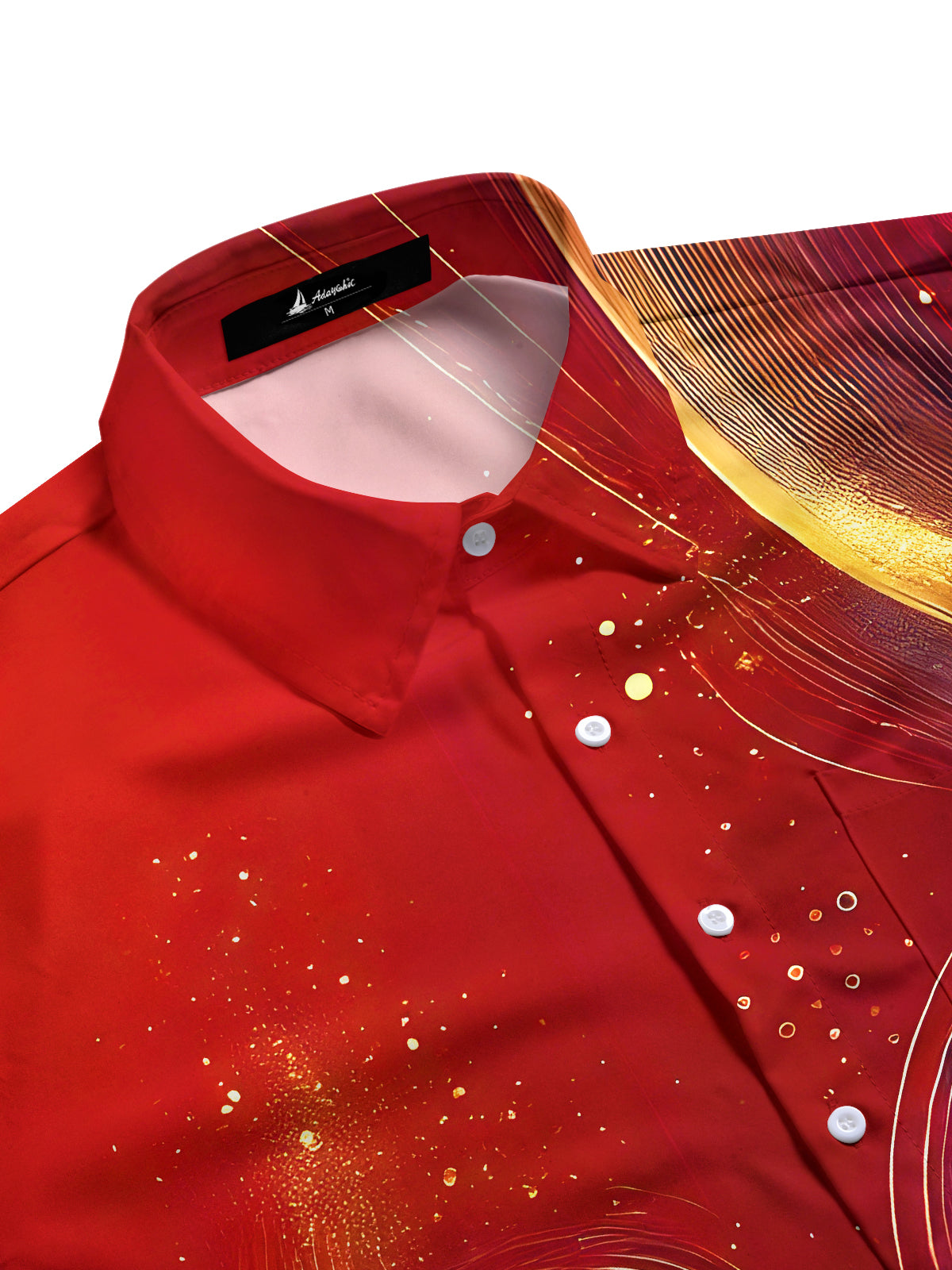 Xmas Red Molten Gold Fluid Art Men's Pocket Long Sleeve Shirts