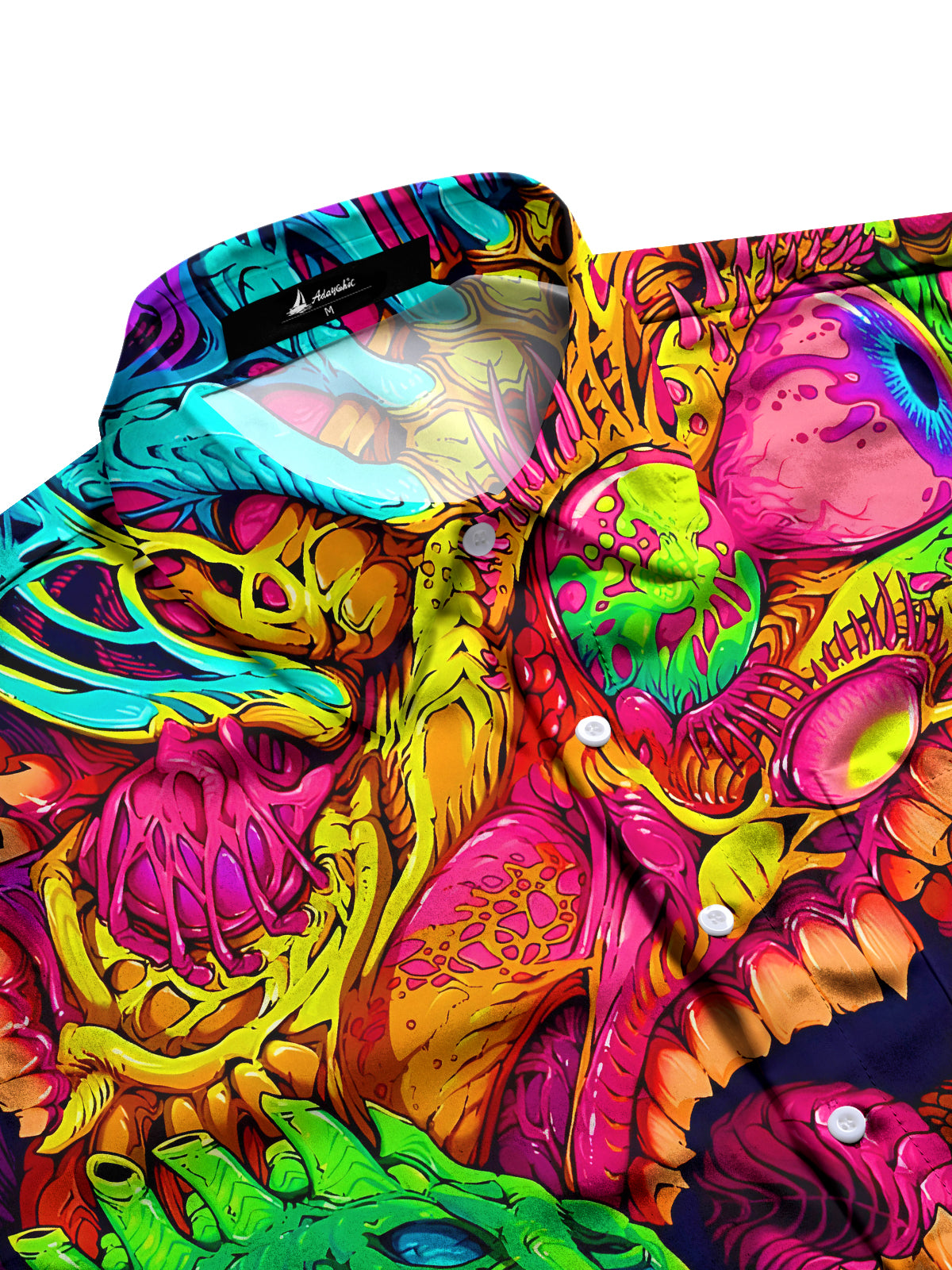 Halloween Fantasy Abstract Monster Eyes Ghost Hands Mouths Men's Pocket Long Sleeve Shirts