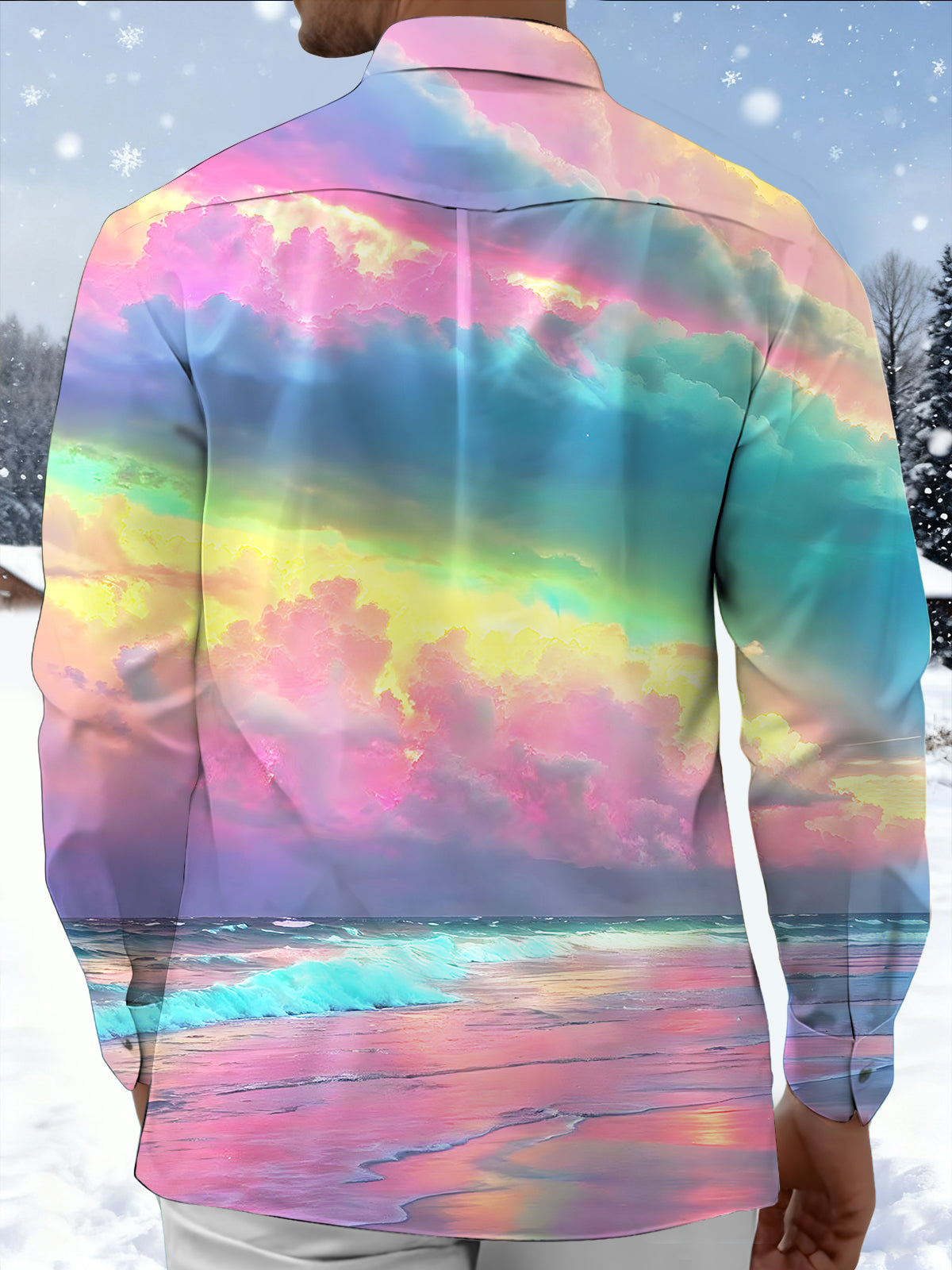 Cloud Tie Dye Men's Pocket Long Sleeve Shirts