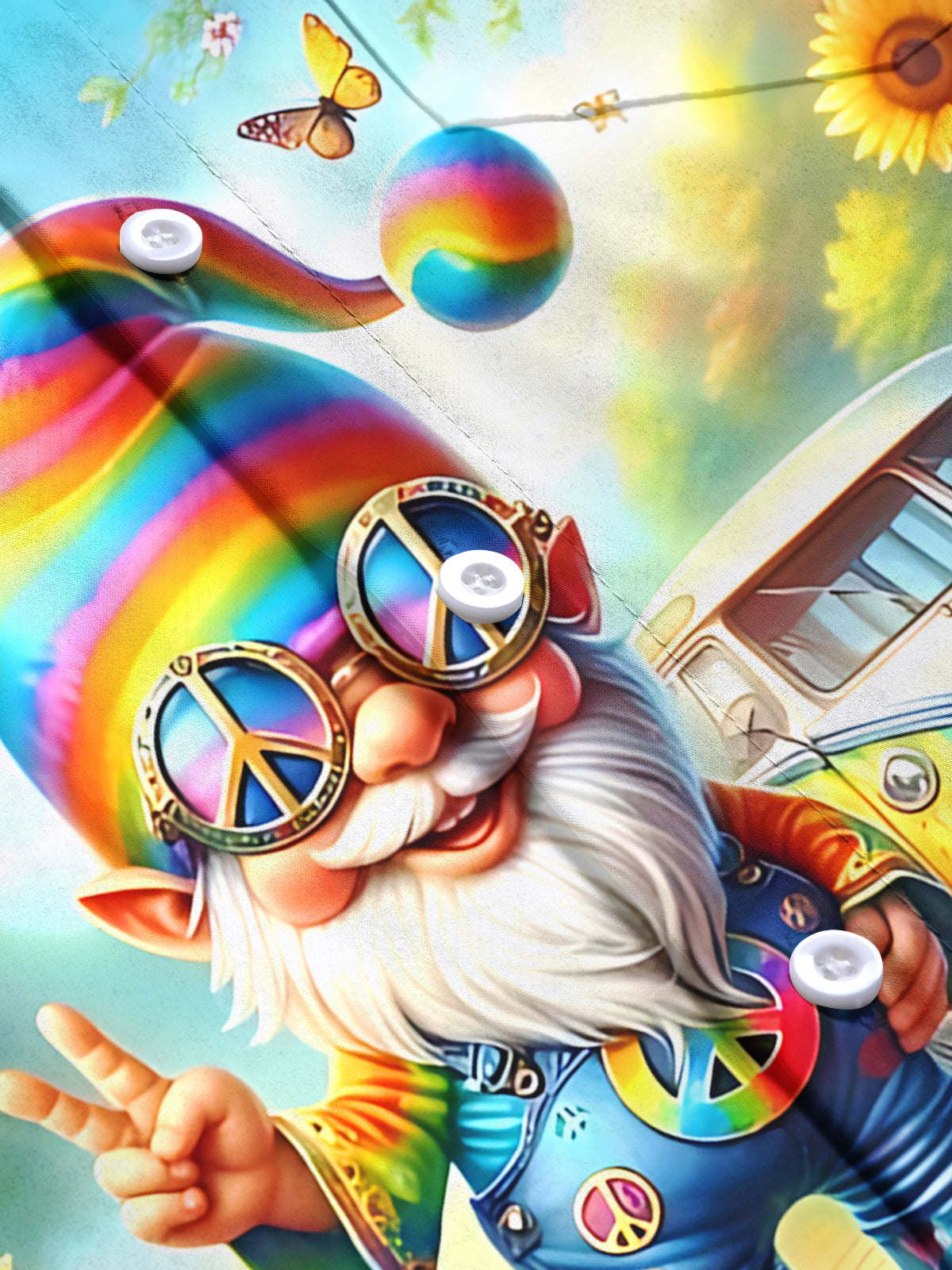 Hippie Gnome Peace Sign Art Print Men's Pocket Long Sleeve Shirts