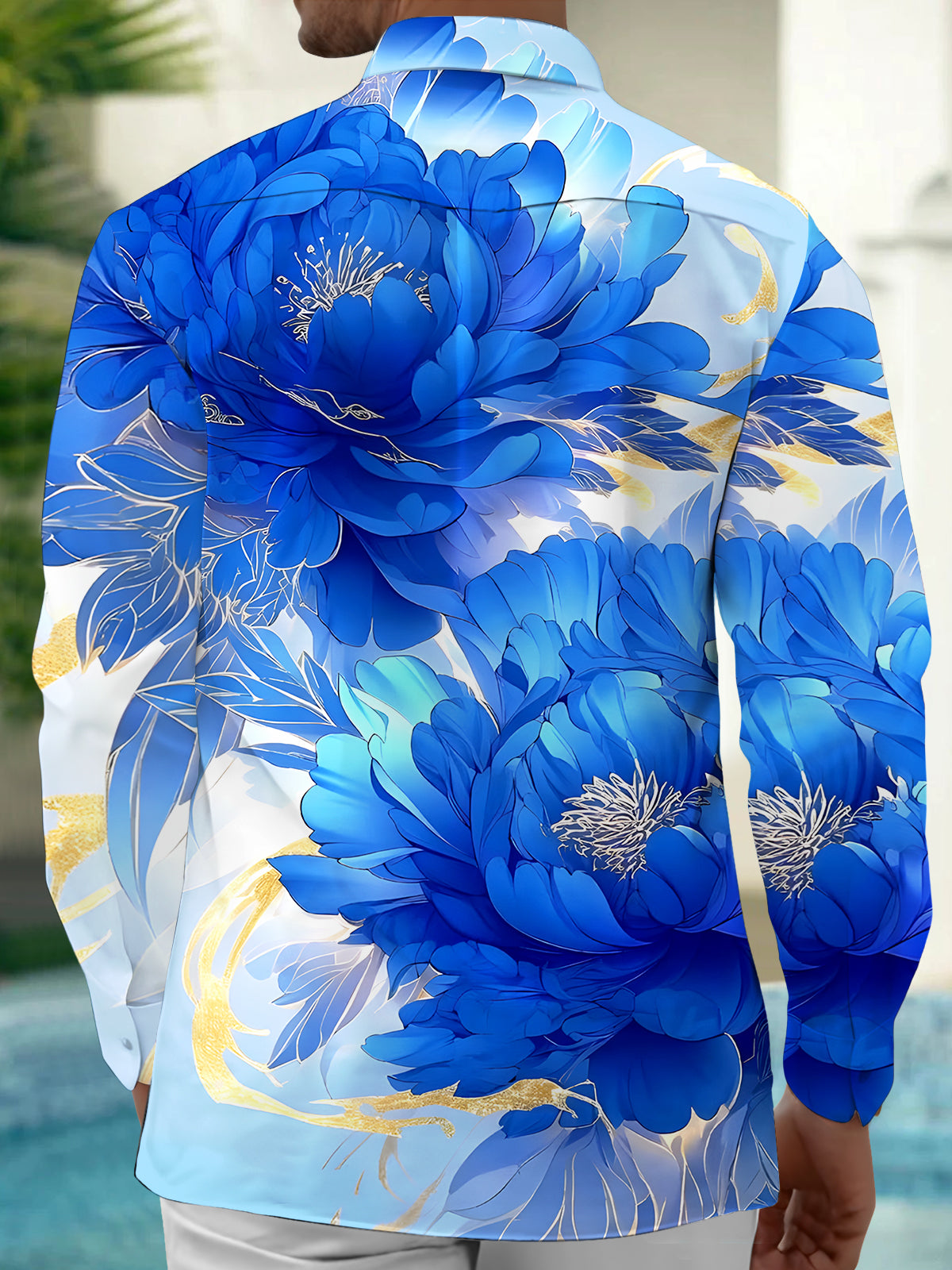 Floral Men's Pocket Long Sleeve Shirts